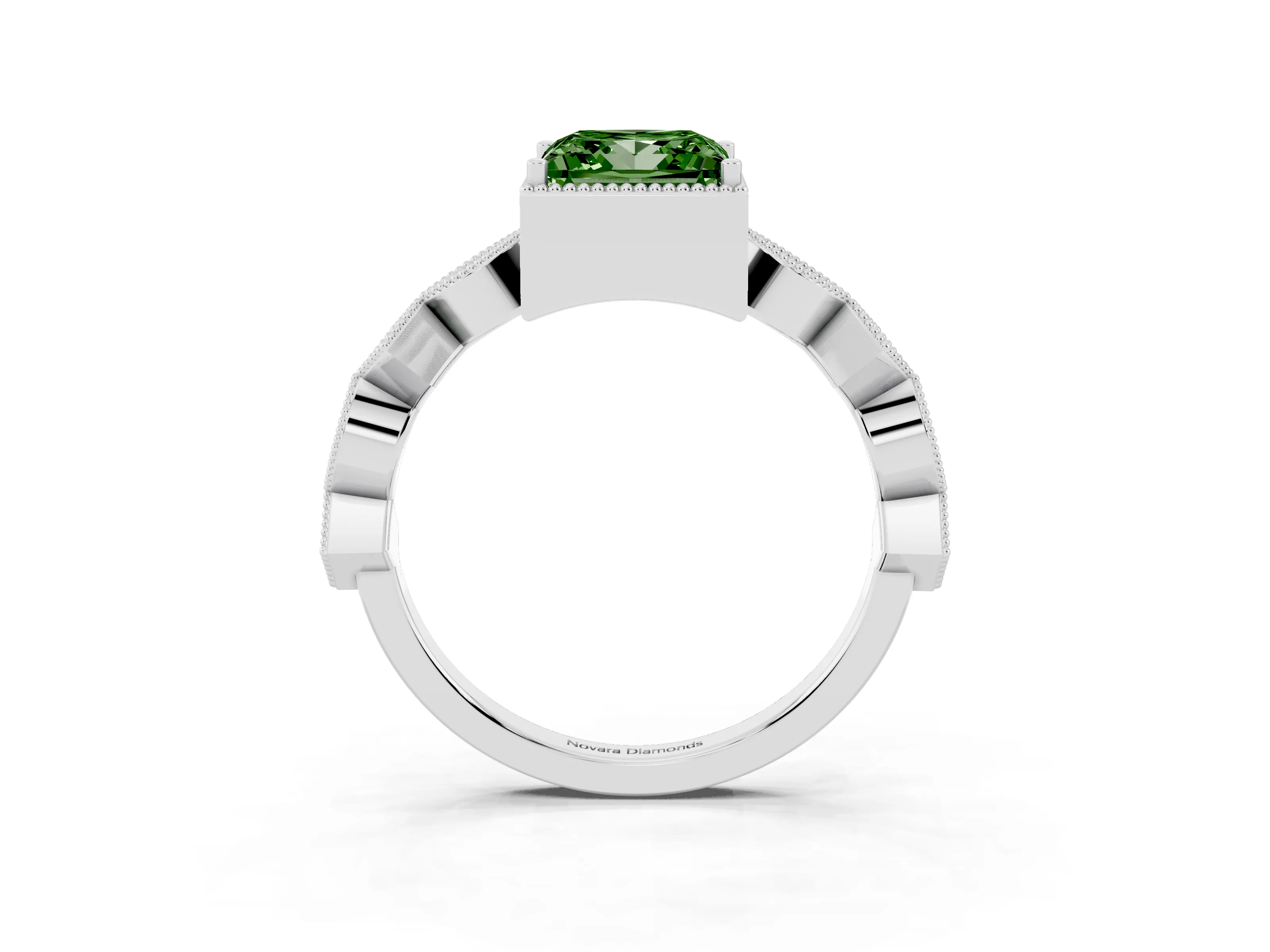 Fancy Green Princess Cut Diamond Milgrain Marquise Twist Band Ring Set in White gold with Prong Setting