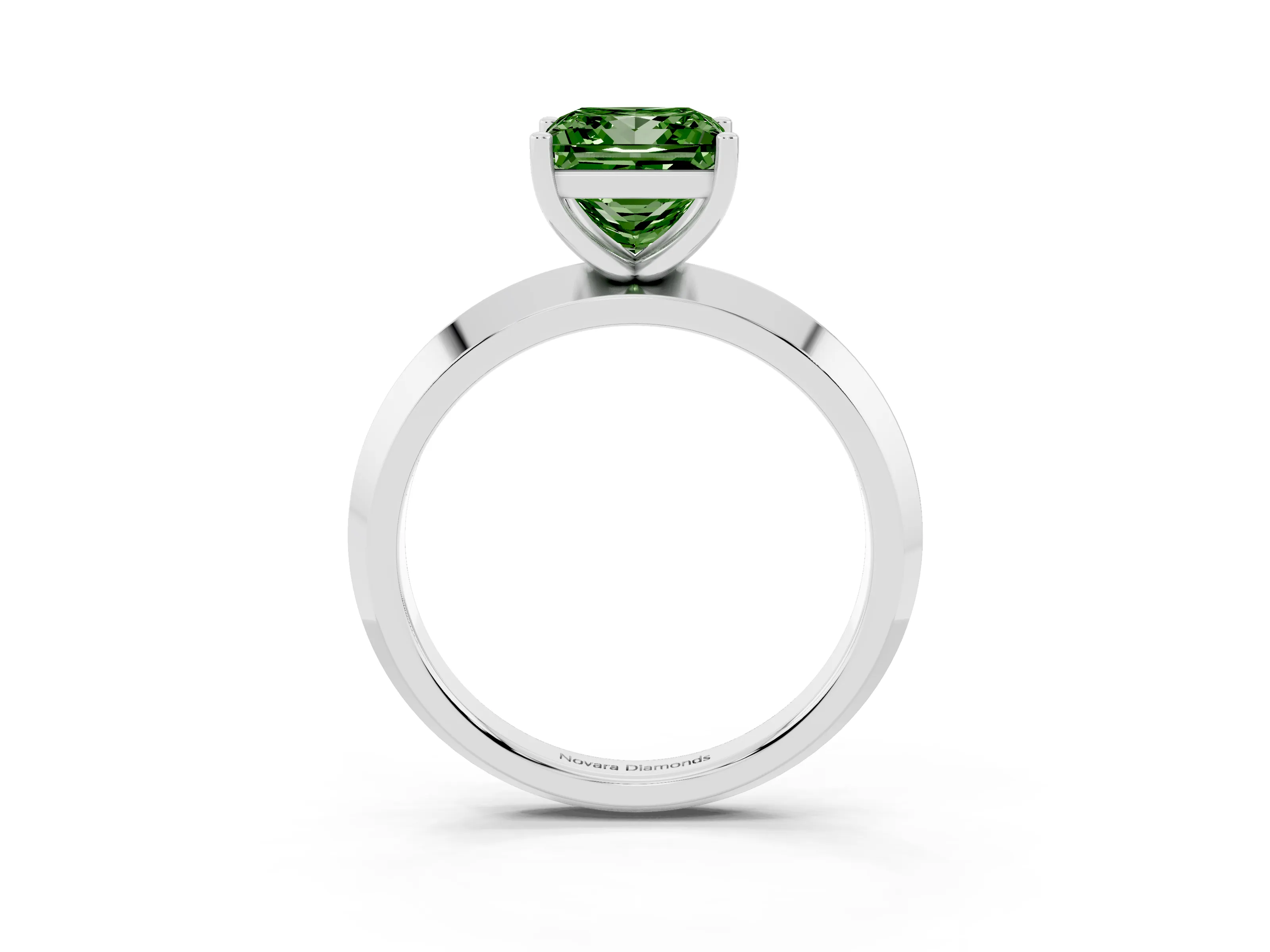 Fancy Green Princess Cut Diamond Solitaire Engagement Ring Set in Silver with Flat Band and Prong Setting