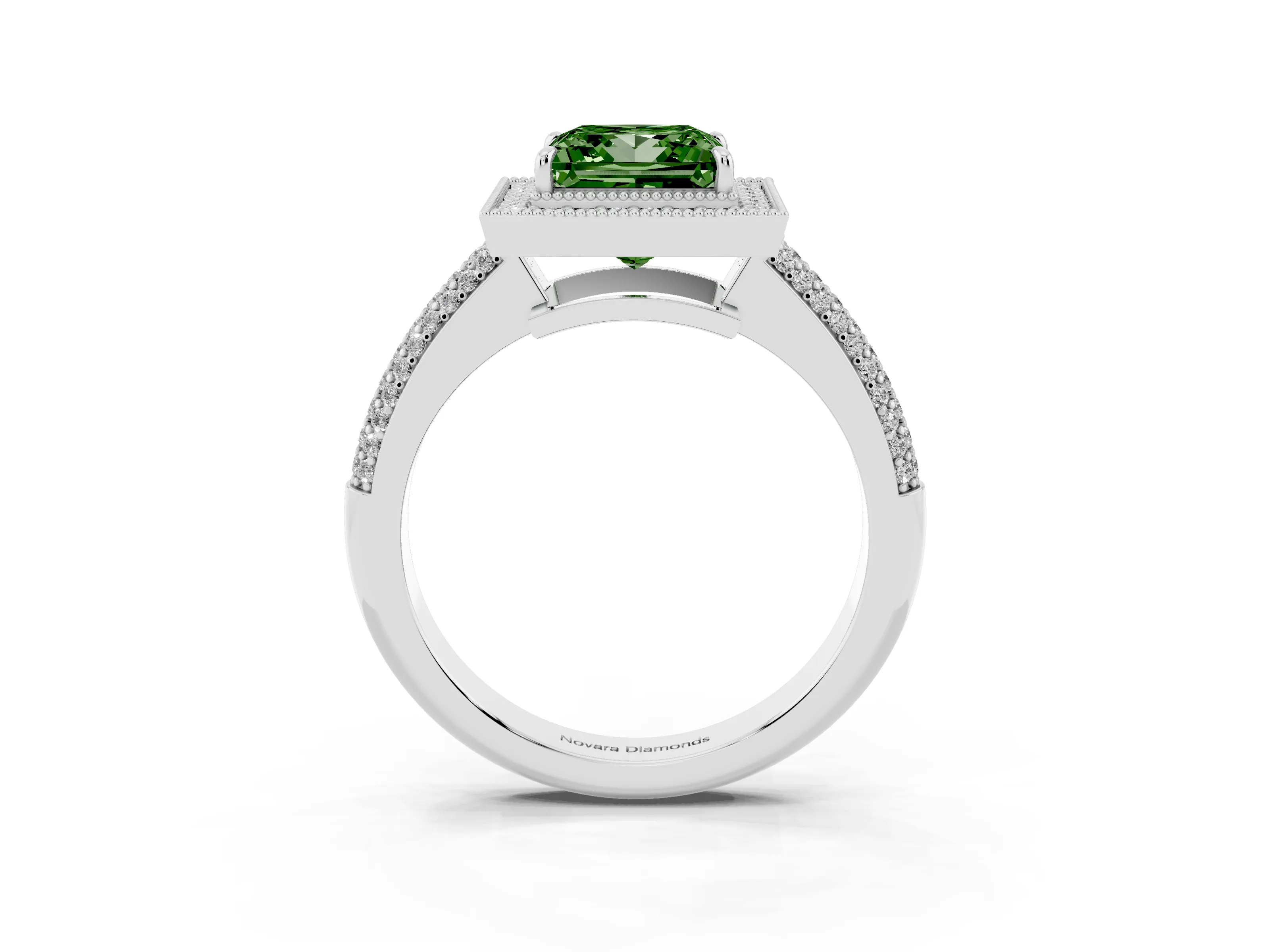 Fancy Green Princess Cut Diamond Halo Pavé Band Set in Platinum with Prong Setting