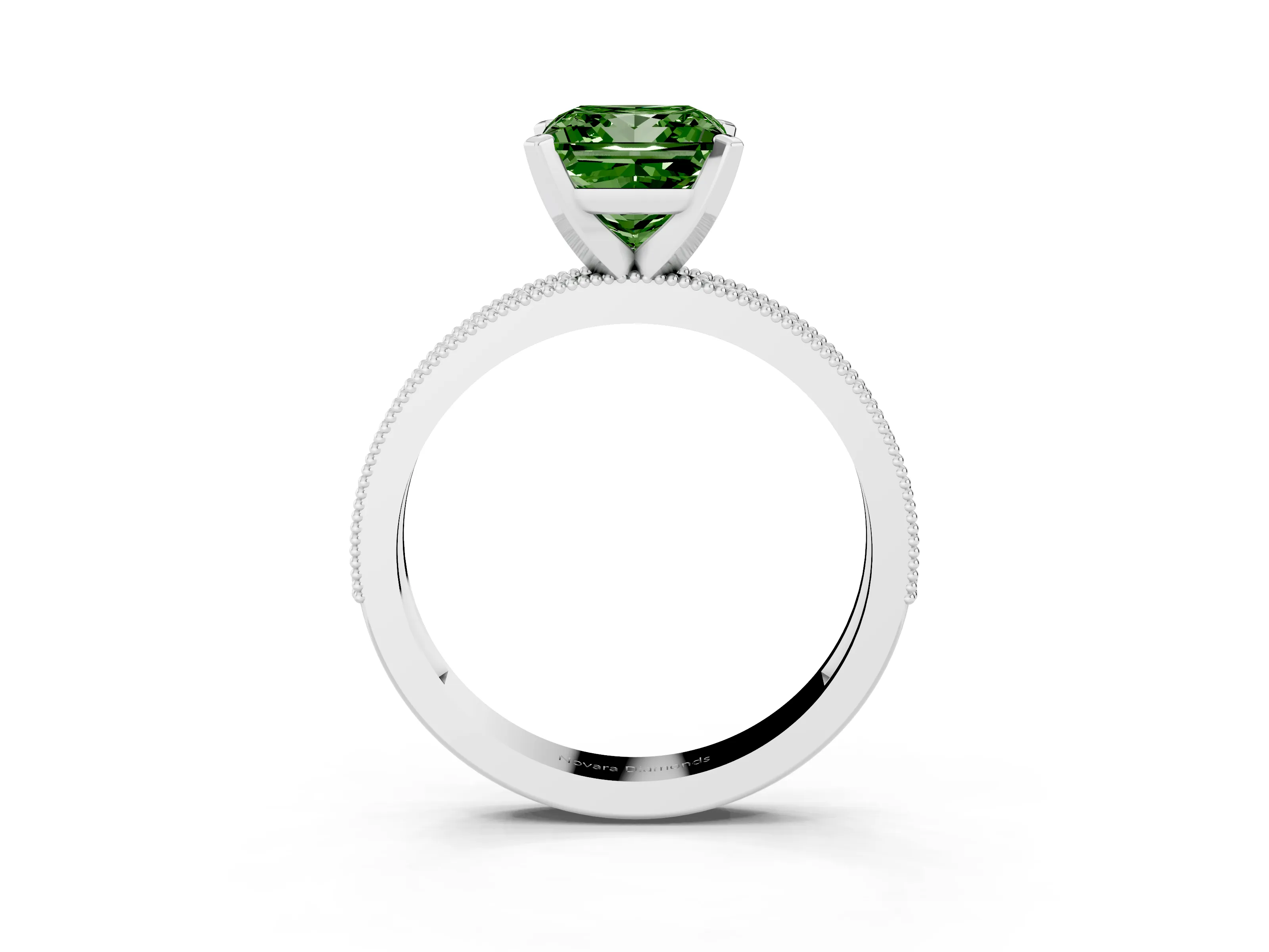 Fancy Green Princess Cut Diamond Milgrain Pavé Engagement Ring Set in Platinum with Prong Setting