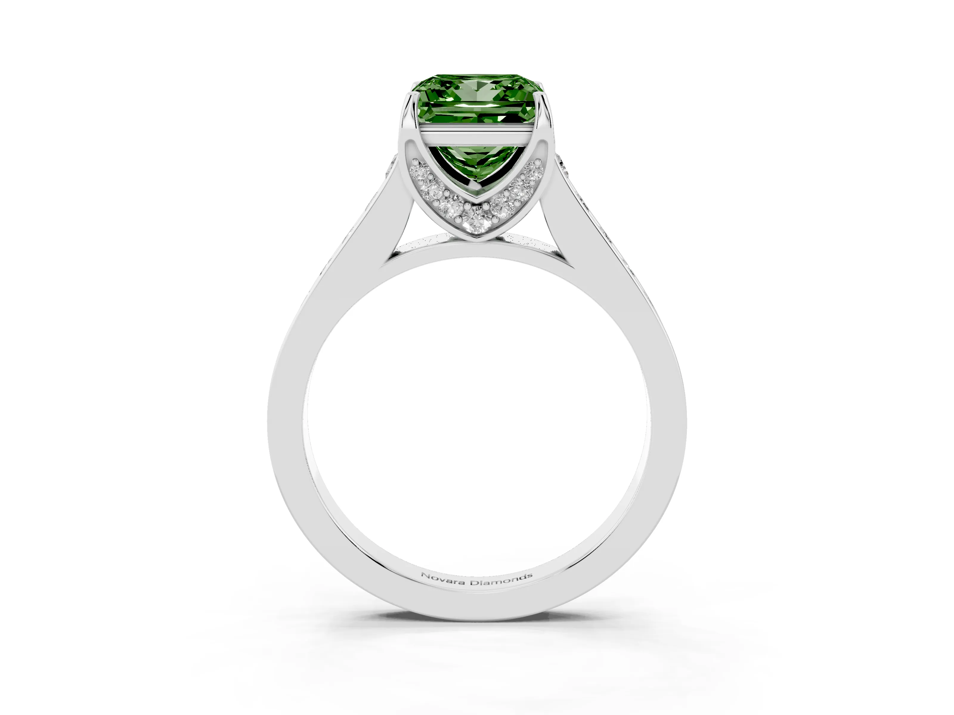 Fancy Green Princess Cut Diamond Solitaire Pavé Engagement Ring Set in Silver with Prong Setting
