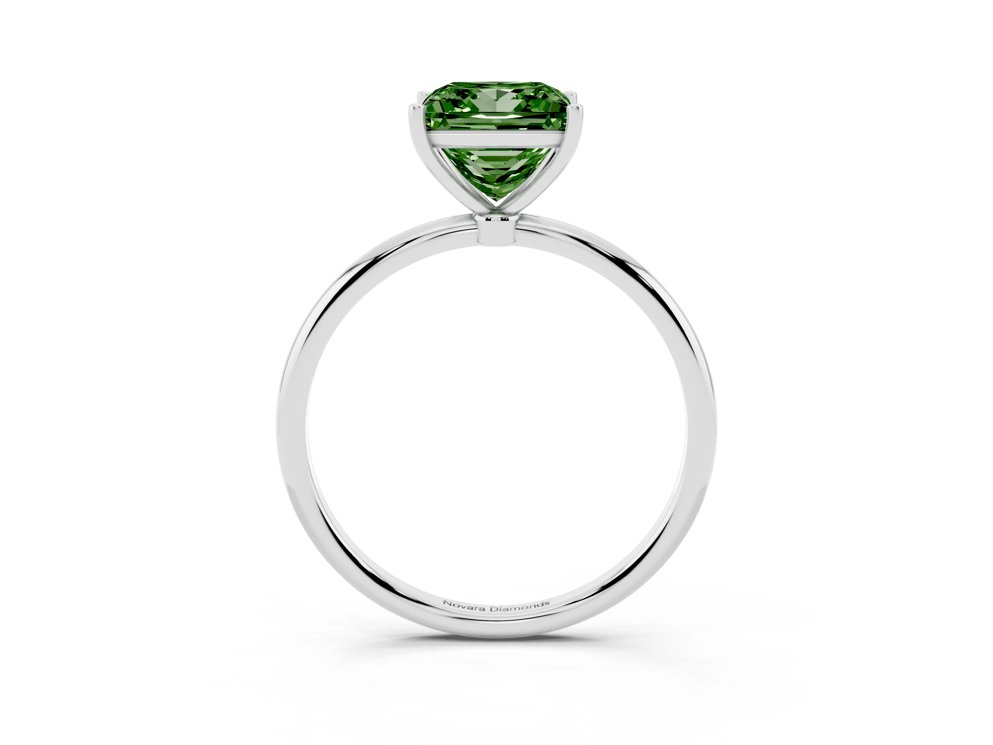 Fancy Green Princess Cut Diamond Solitaire Engagement Ring Set in Silver with Thin Band and Prong Setting