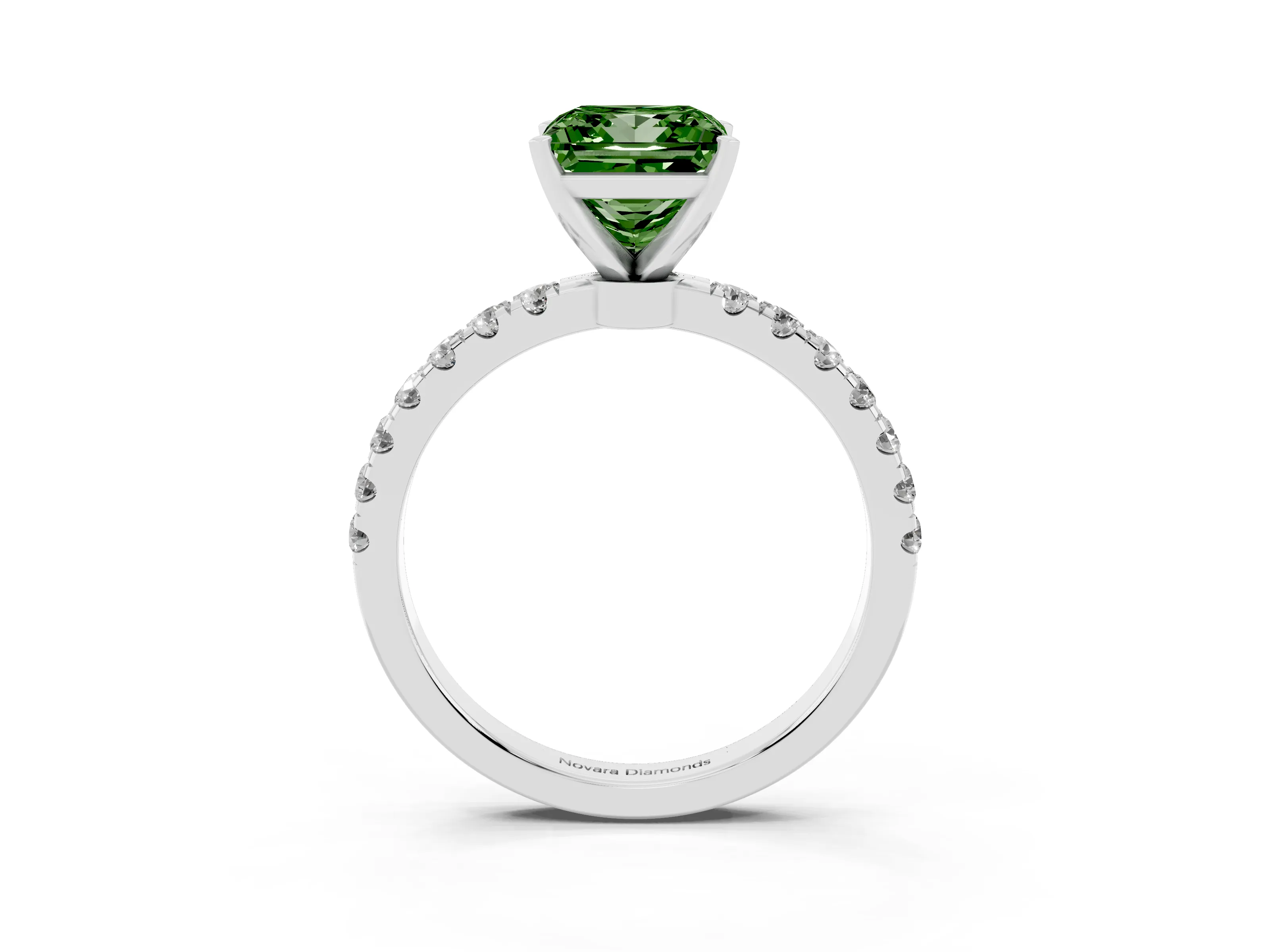 Fancy Green Princess Cut Diamond Solitaire Ring Set in Silver with Pavé Accents and Prong Setting