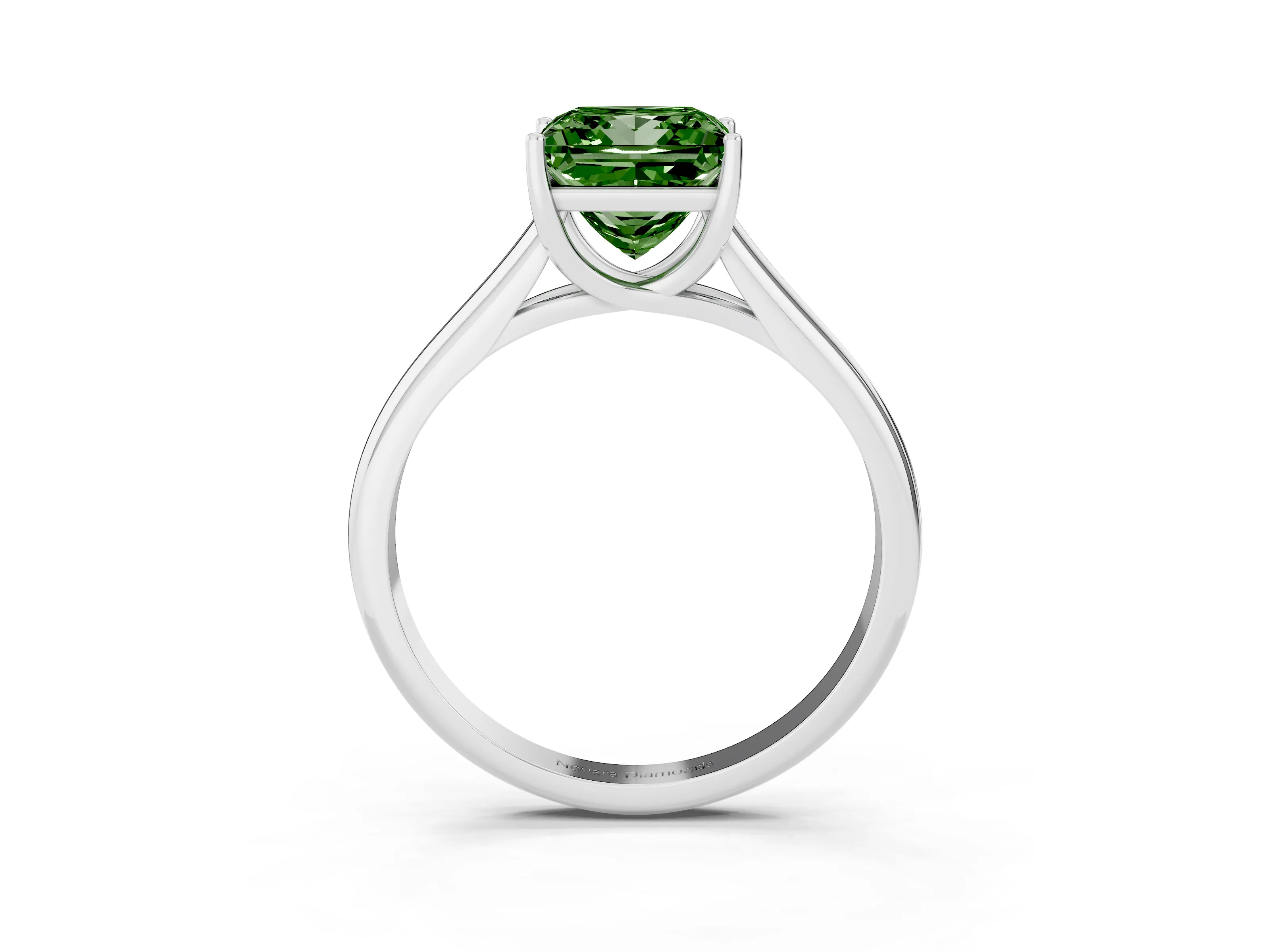 Fancy Green Princess Cut Diamond Solitaire Engagement Ring Set in Platinum with Subtly Tapered Band and Prong Setting