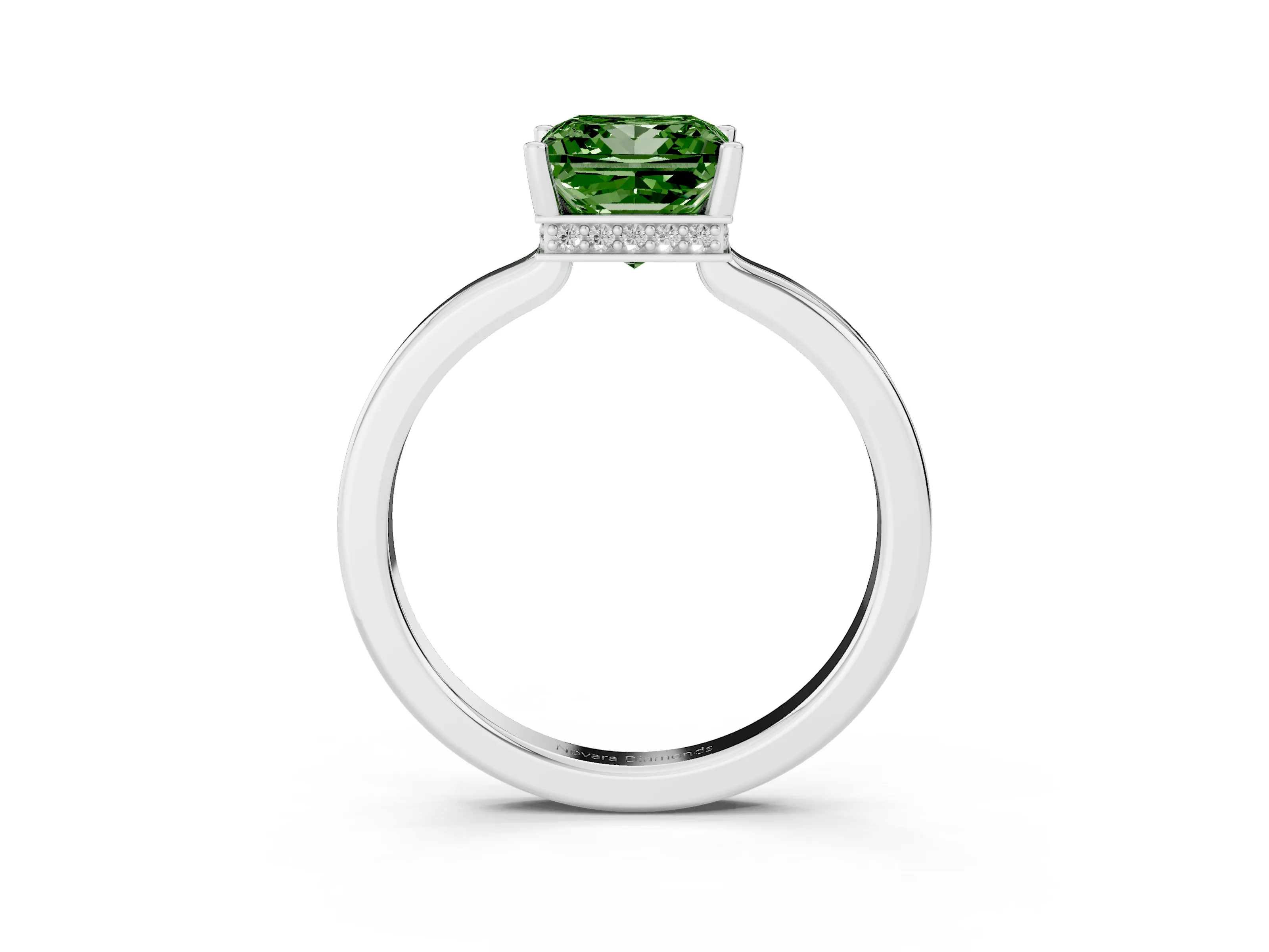 Fancy Green Princess Cut Diamond Solitaire Engagement Ring Set in Silver with Prong Setting on a Plain Band