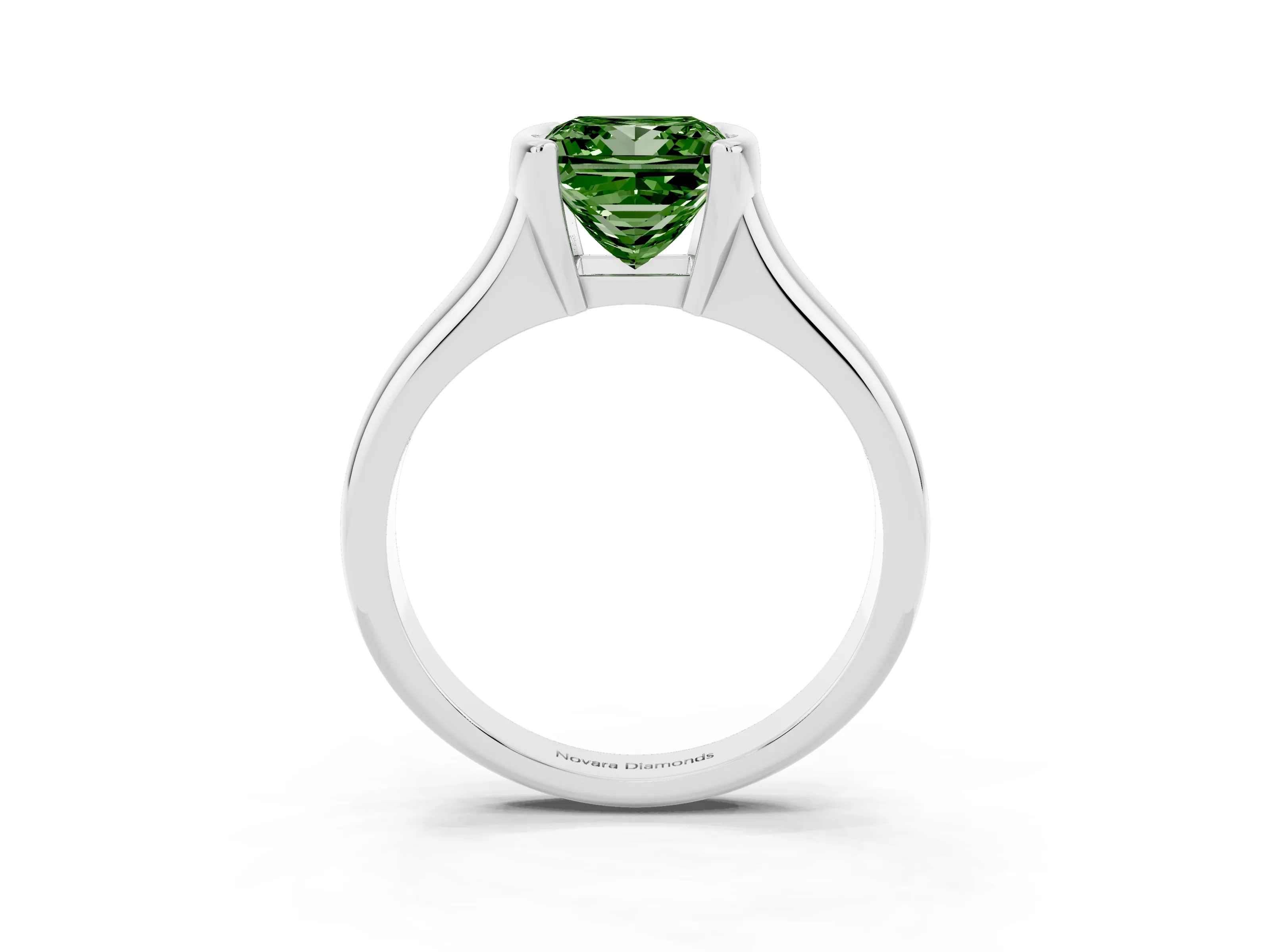 Fancy Green Princess Cut Diamond Solitaire Tension Set Ring Set in White gold with Split Shank Band