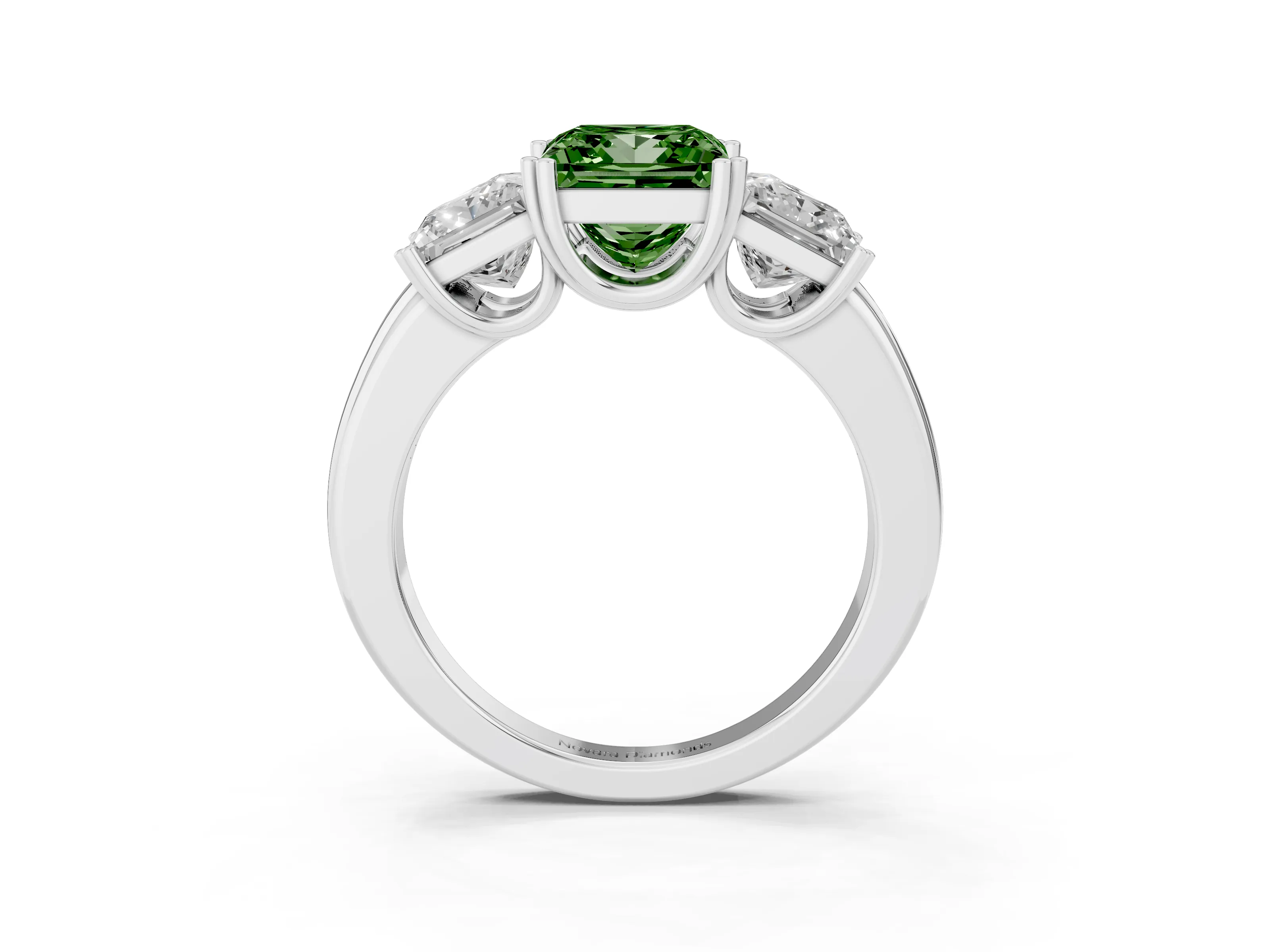 Fancy Green Princess Cut Diamond Three-Stone Ring Set in Platinum with Polished Channel-Set Band