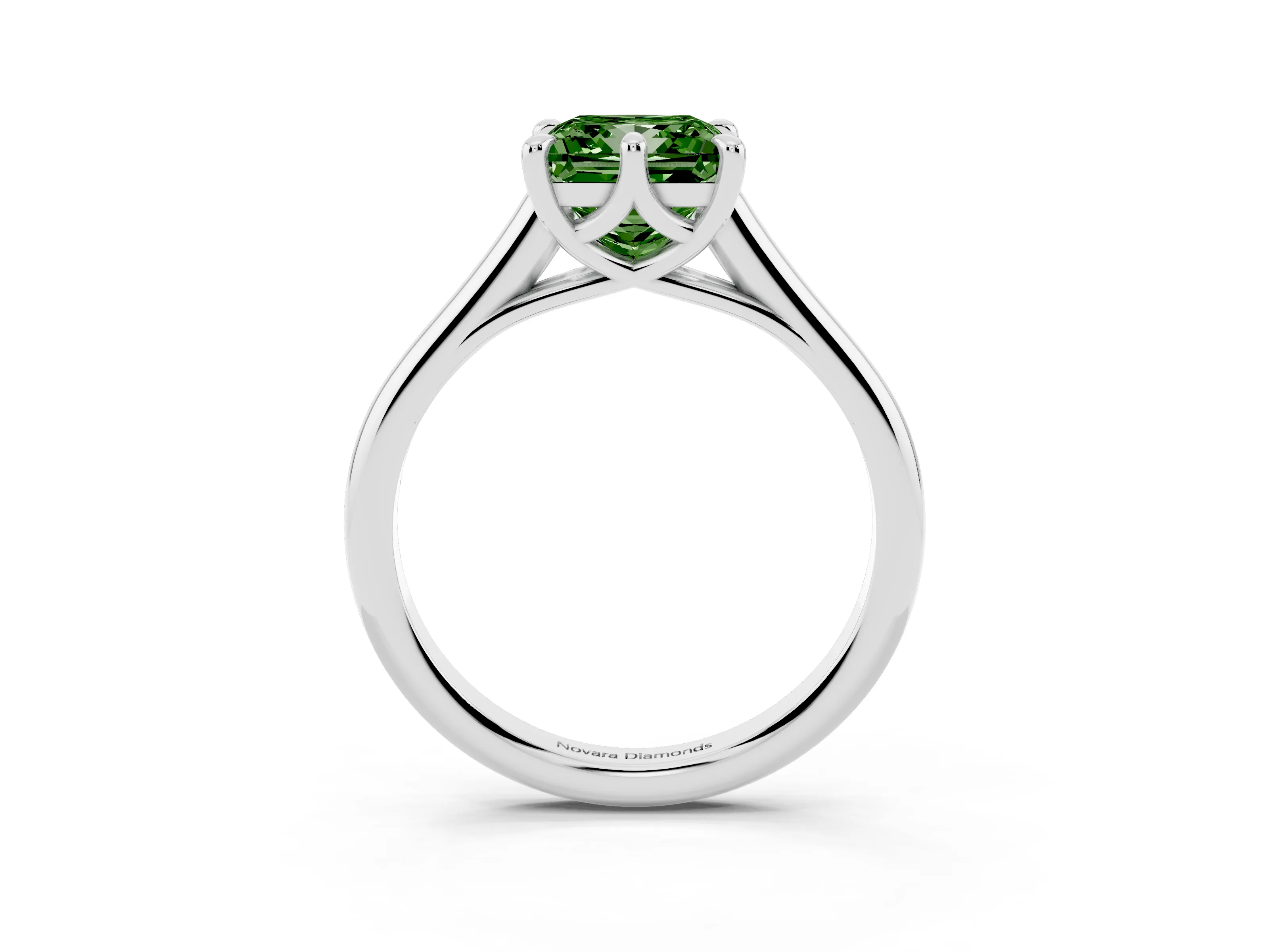Fancy Green Princess Cut Diamond Solitaire Engagement Ring Set in Platinum with Prong Setting and Plain Classic Band
