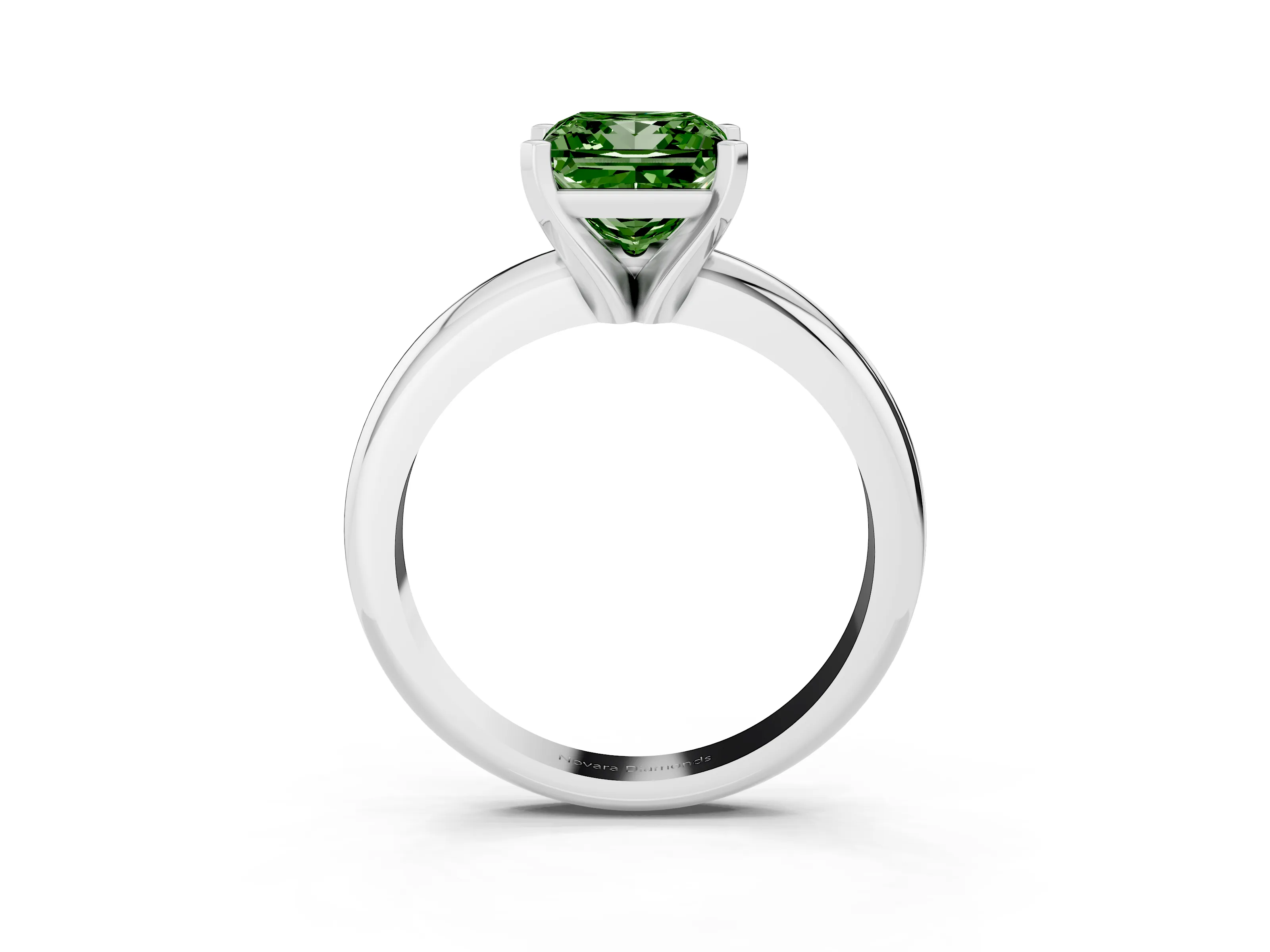 Fancy Green Princess Cut Diamond Solitaire Engagement Ring Set in Silver with Round Band and Prong Setting