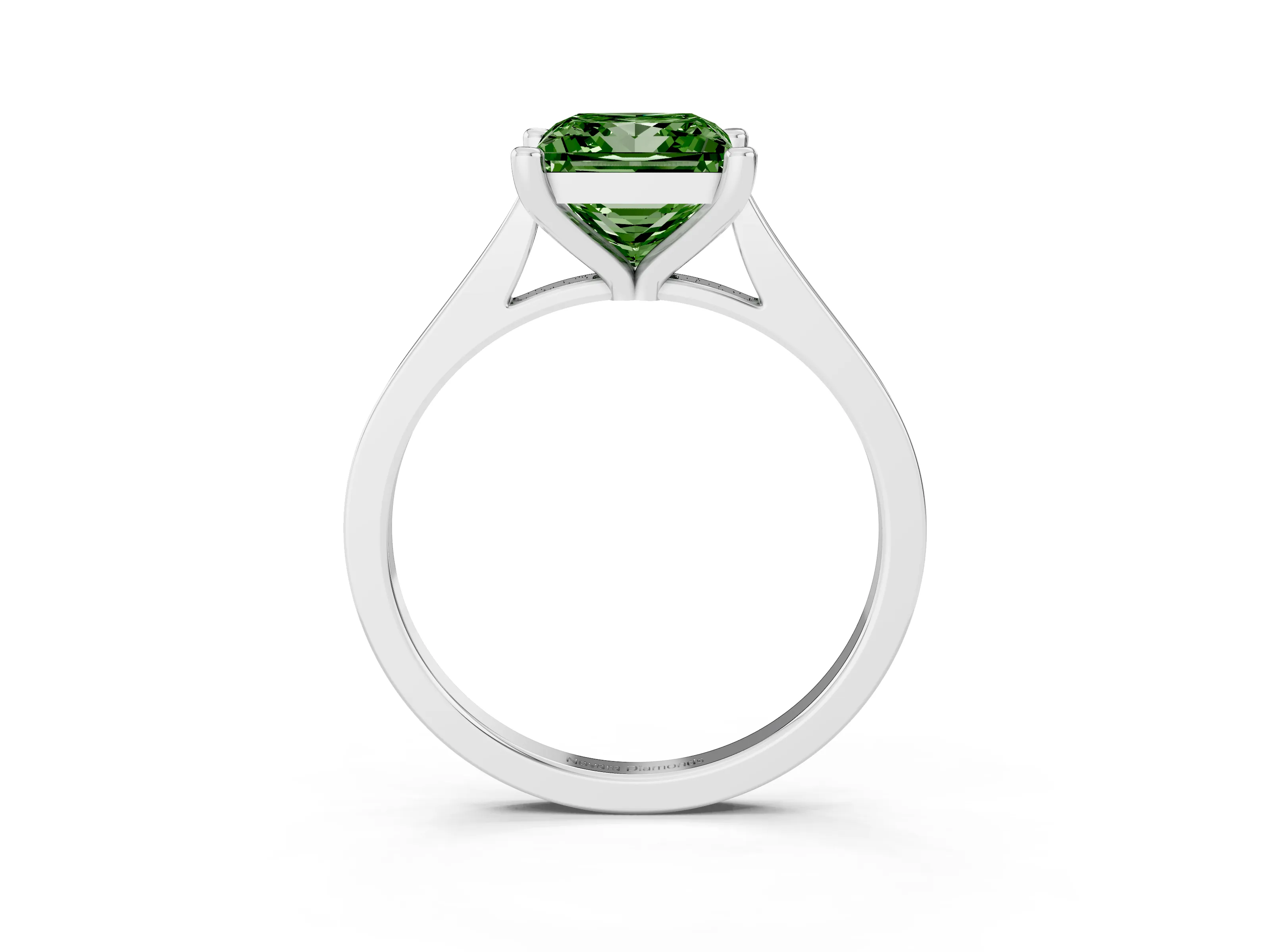 Fancy Green Princess Cut Diamond Solitaire Ring Set in Silver with Prong Setting and Tapered Band