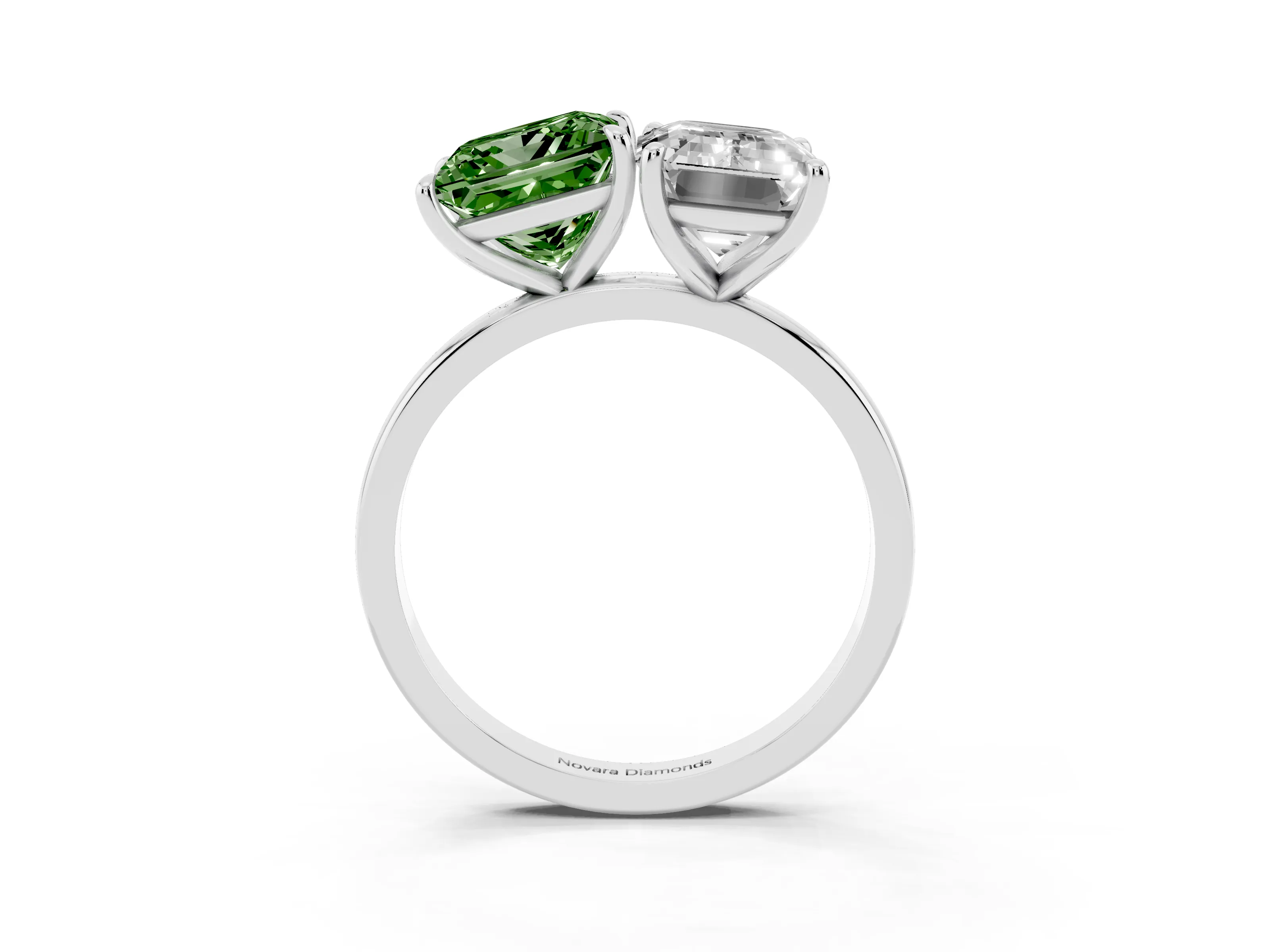 Fancy Green Princess Cut and Emerald Cut Toi Moi Ring Set in Silver with Prong Setting