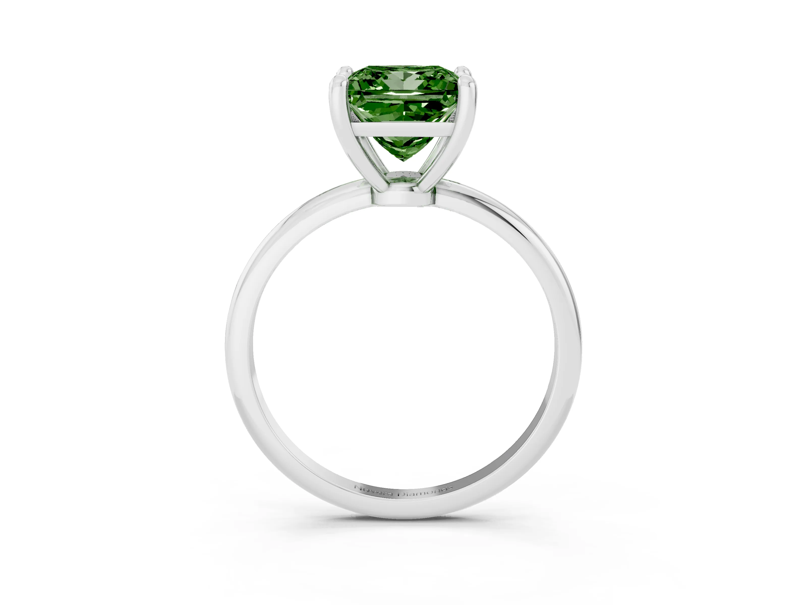 Fancy Green Princess Cut Diamond Solitaire Ring Set in White gold with Secure Prong Setting on a Classic Band