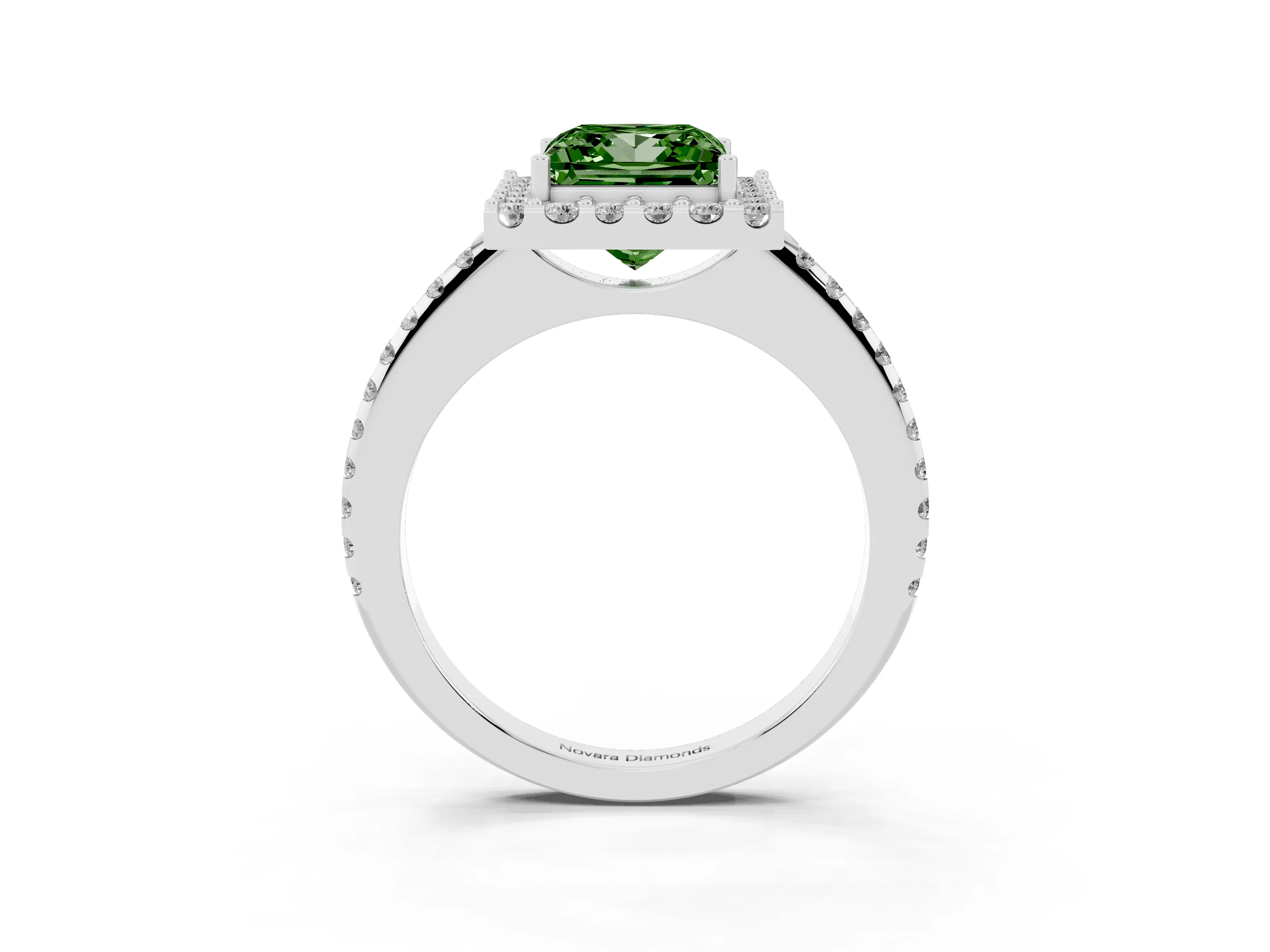 Fancy Green Princess Cut Diamond Pavé Halo Ring Set in Silver with Prong Setting