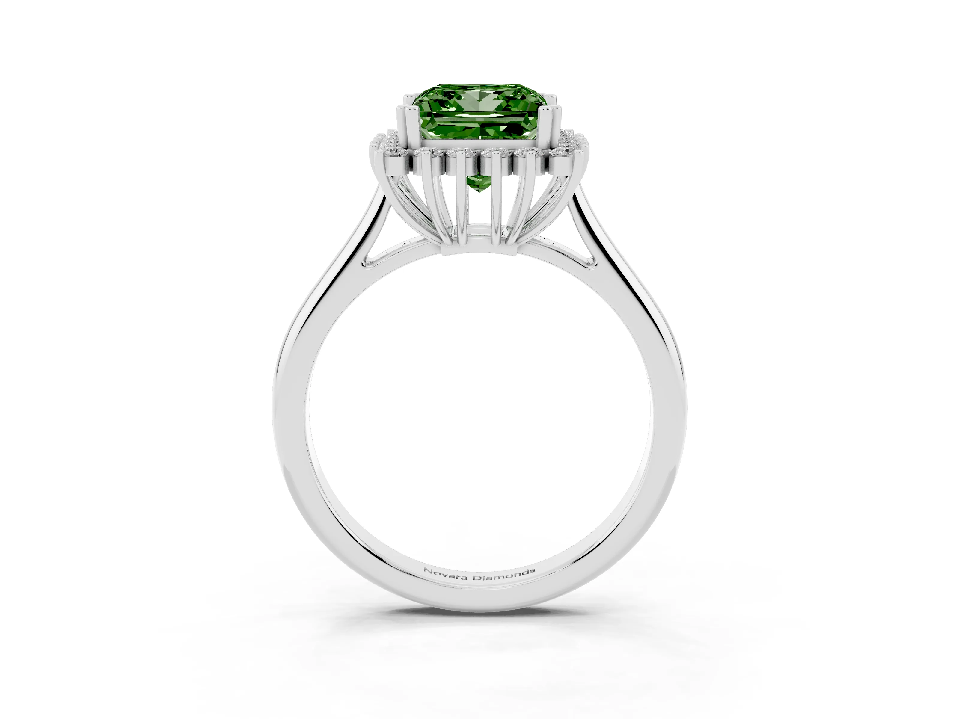 Fancy Green Princess Cut Diamond Halo Ring Set in Silver with Plain Solitaire Band and Prong Setting
