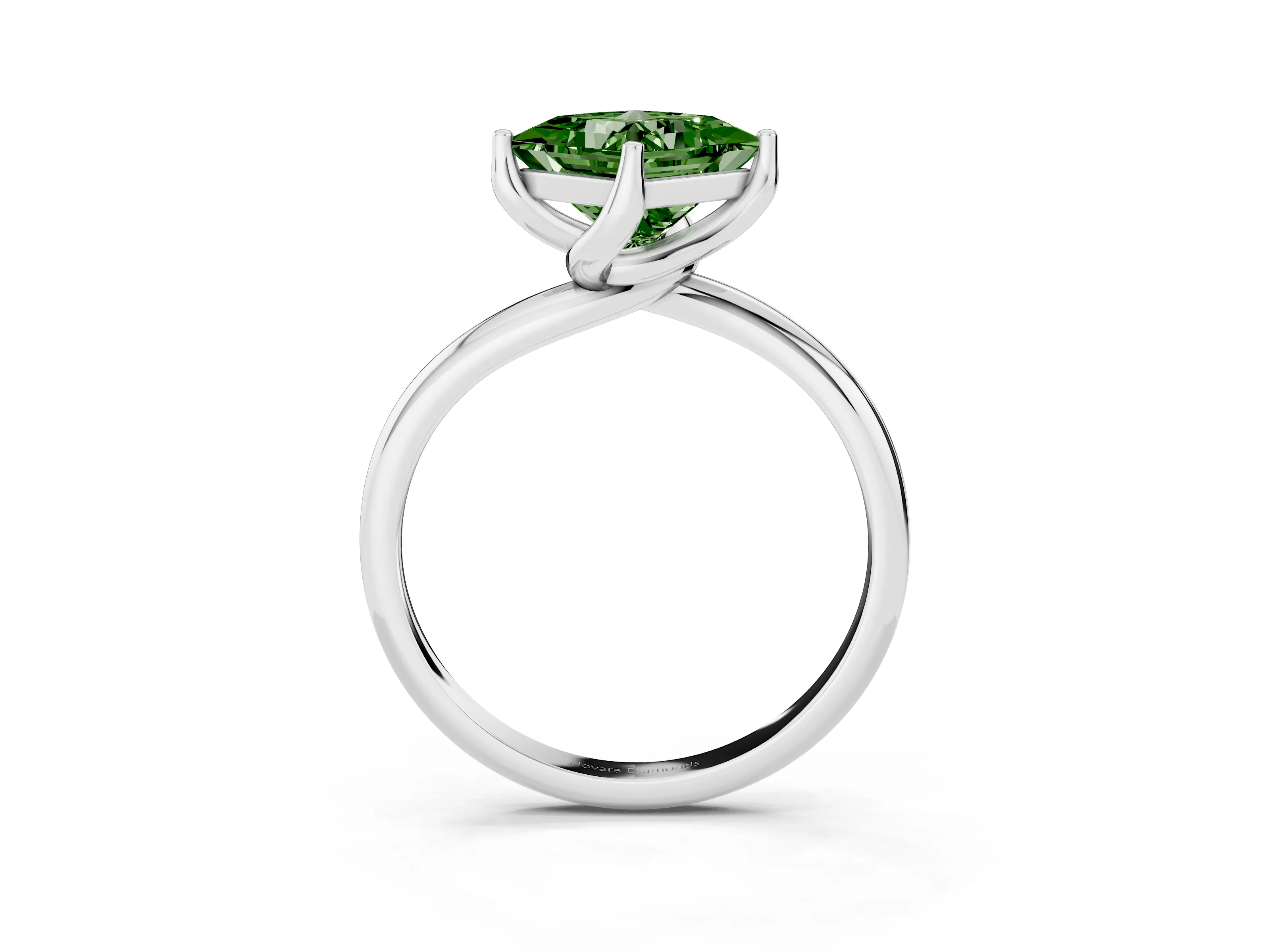 Fancy Green Princess Cut Diamond Solitaire Engagement Ring Set in Silver with Classic Plain Band