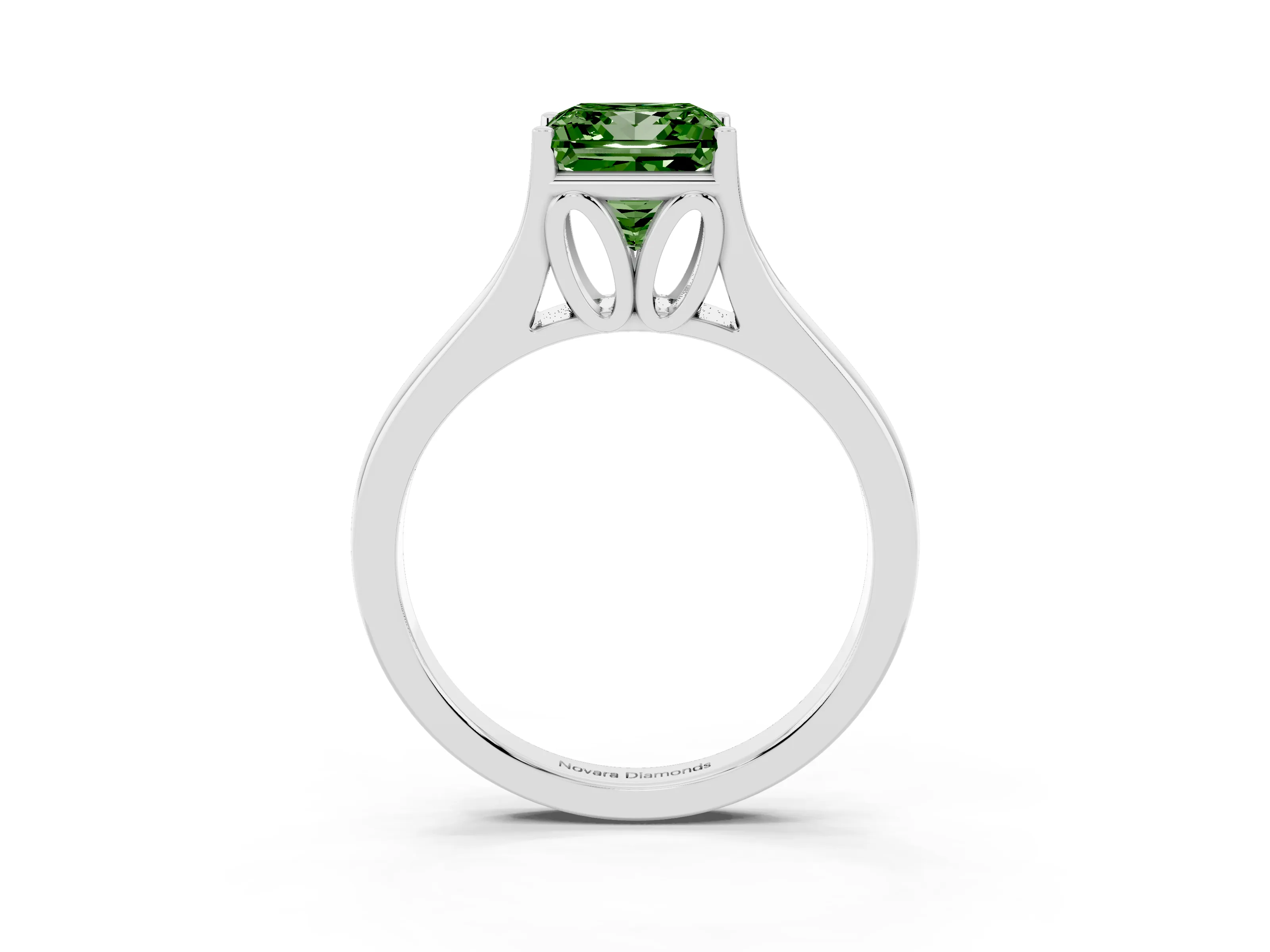 Fancy Green Princess Cut Diamond Solitaire Ring Set in Platinum with Arched Cathedral Band and Prong Setting