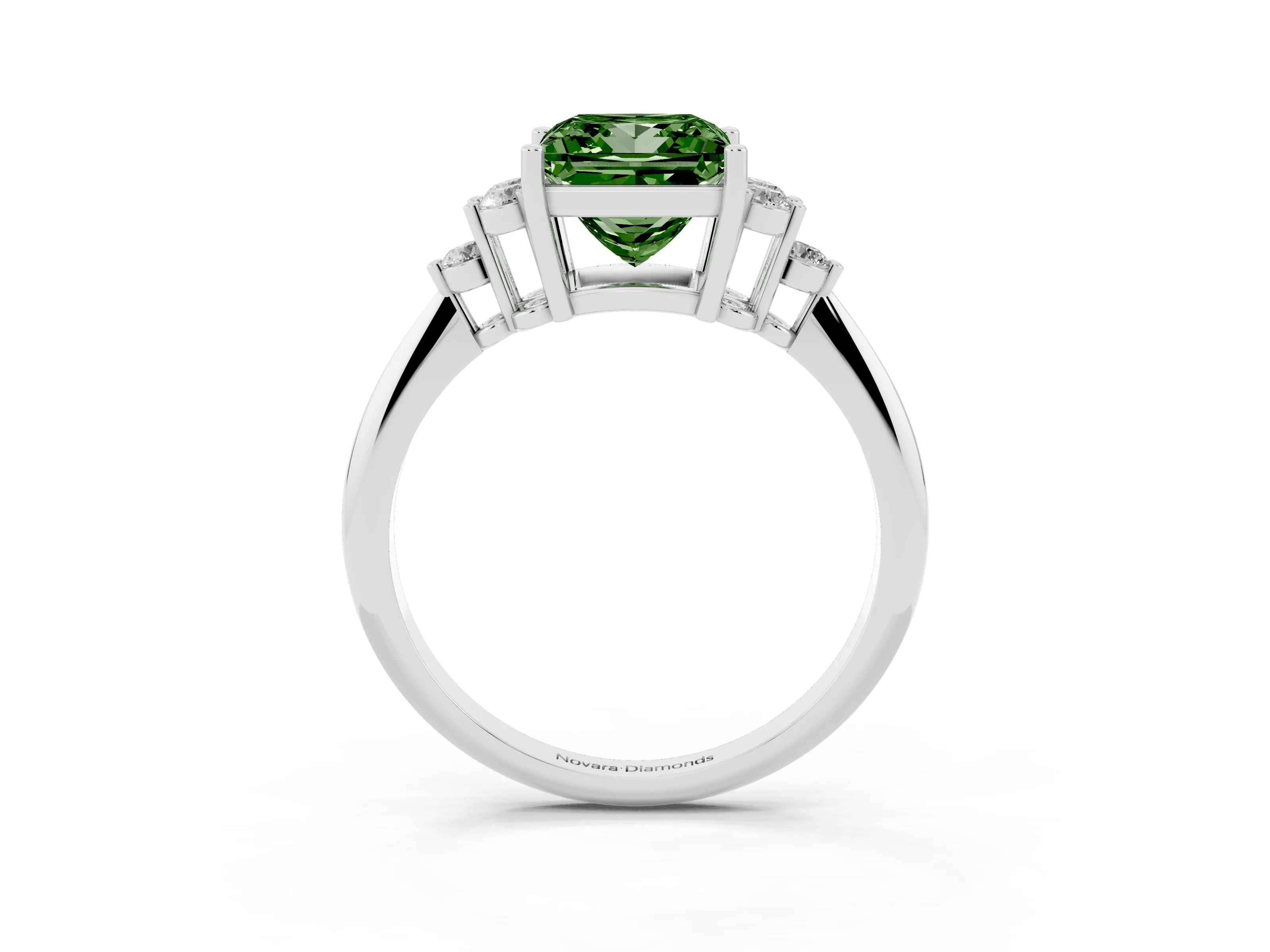 Fancy Green Princess Cut Diamond Cluster Ring Set in Platinum with Plain Band and Prong Setting