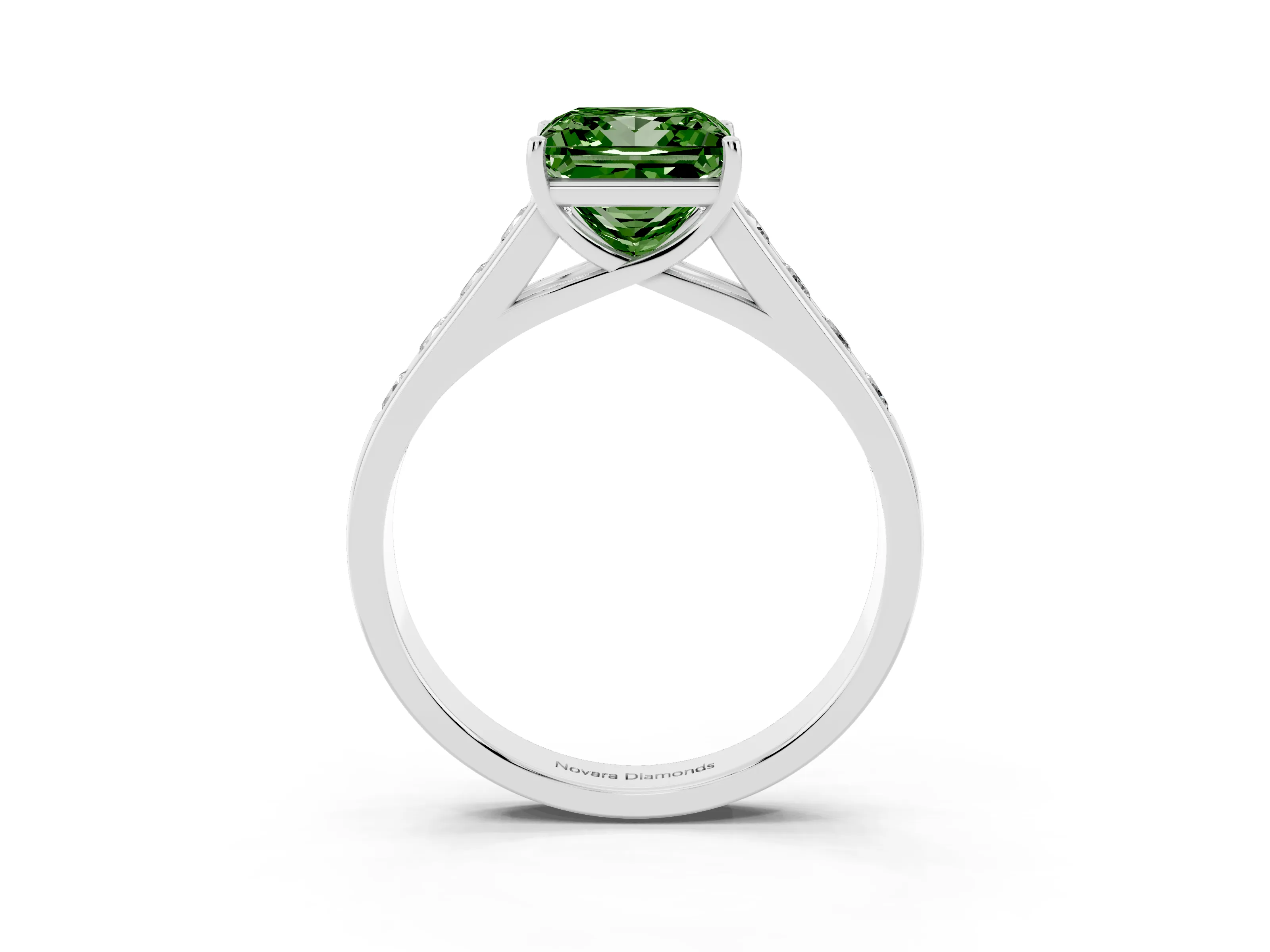 Fancy Green Princess Cut Diamond Solitaire Channel-Set Engagement Ring Set in Silver with Prong Setting