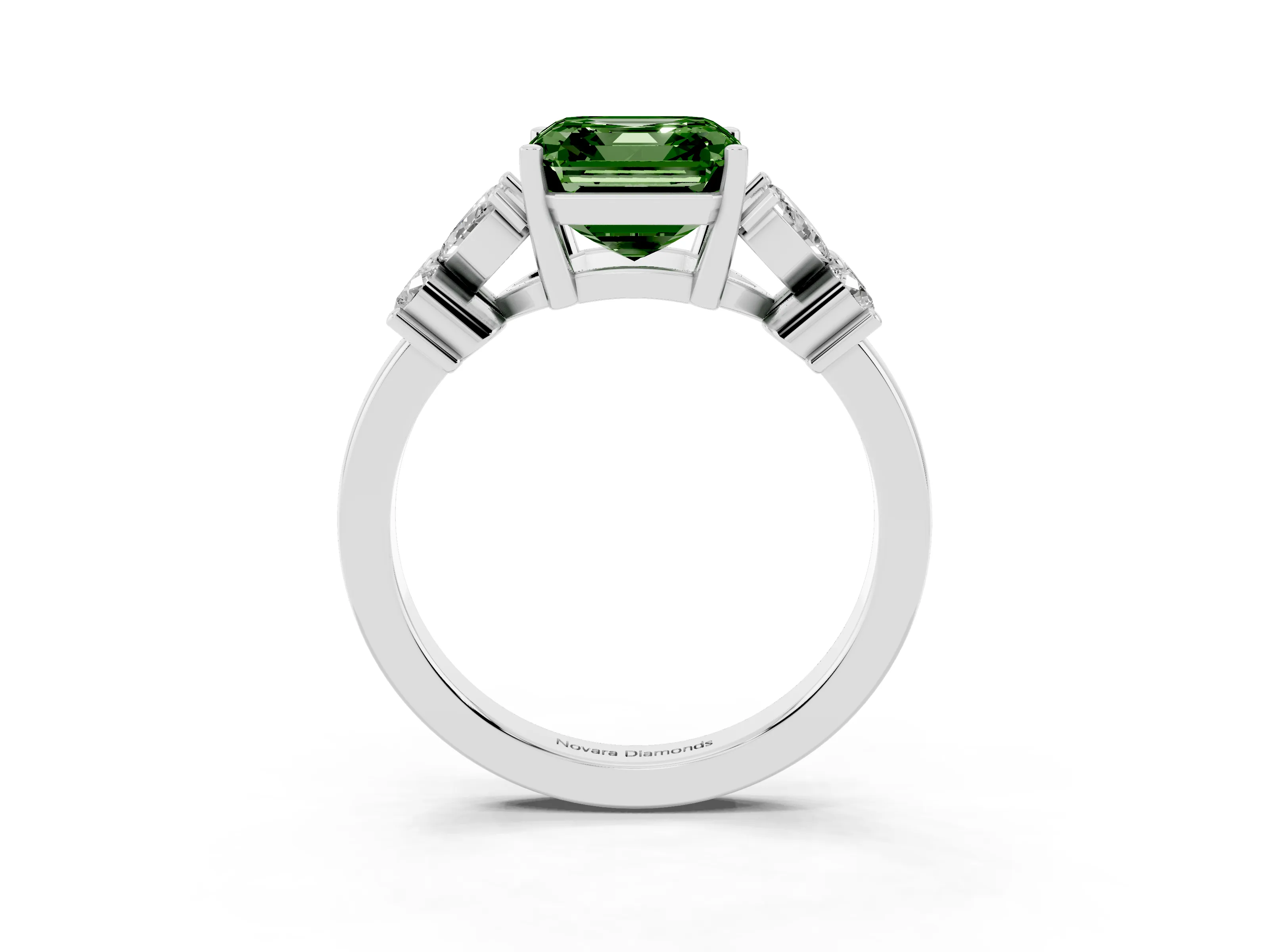 Fancy Green Princess Cut Diamond Floral Cluster Ring Set in Silver with Marquise Petals and Prong Setting