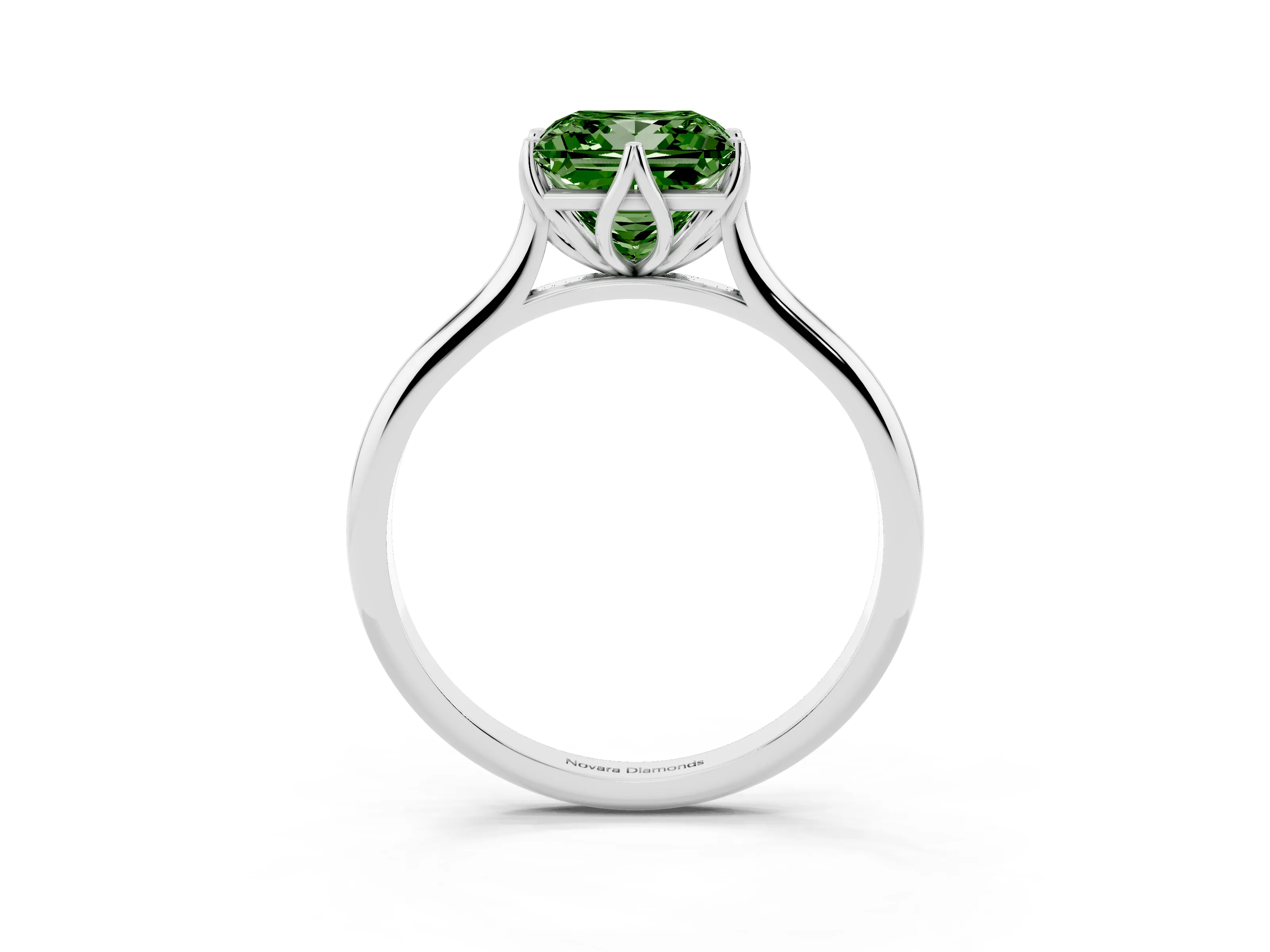 Fancy Green Princess Cut Diamond Solitaire Cathedral Ring Set in Silver with Prong Setting