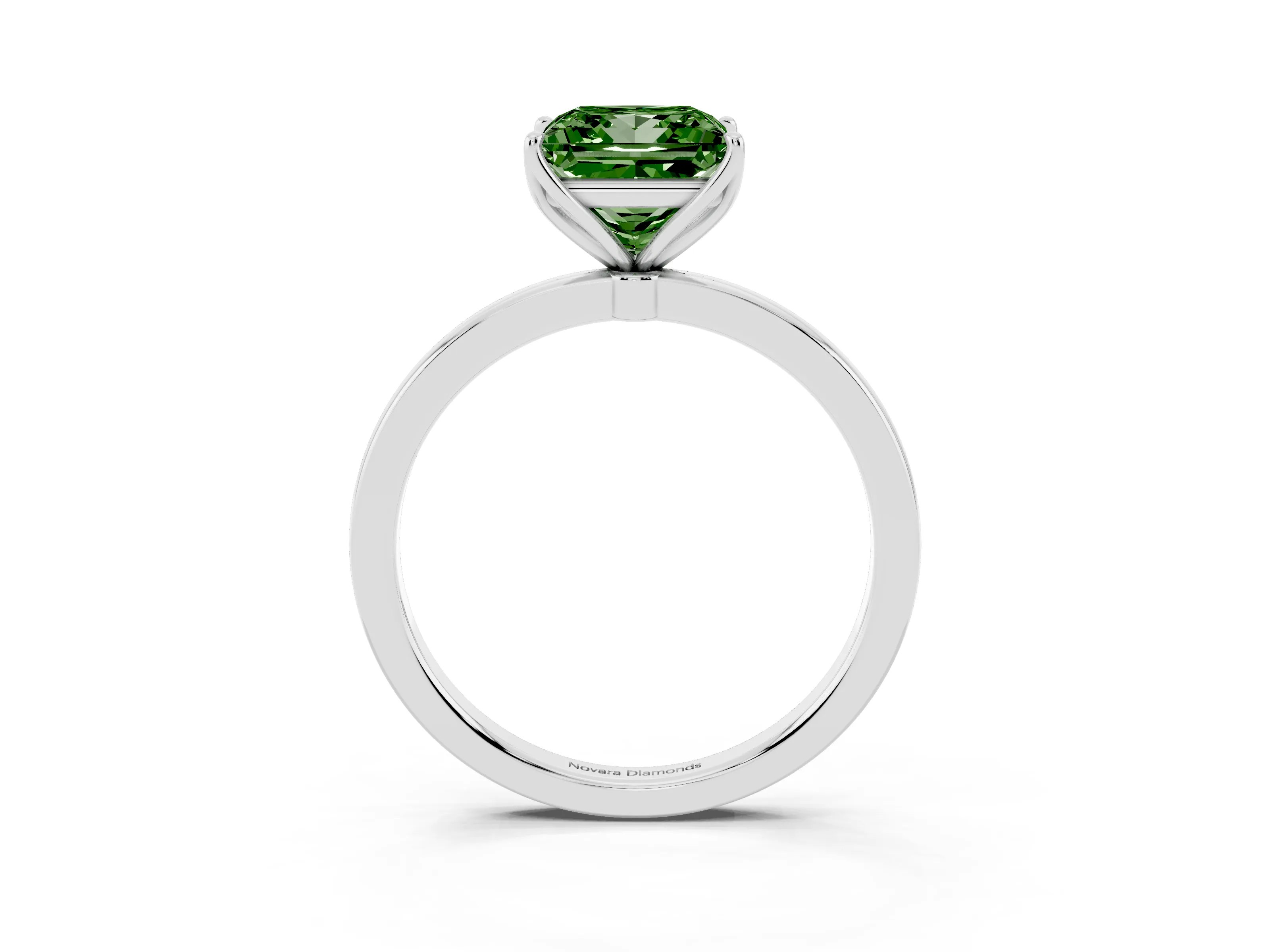 Fancy Green Princess Cut Diamond Solitaire Ring Set in White gold with Prong Setting and Thin Polished Band