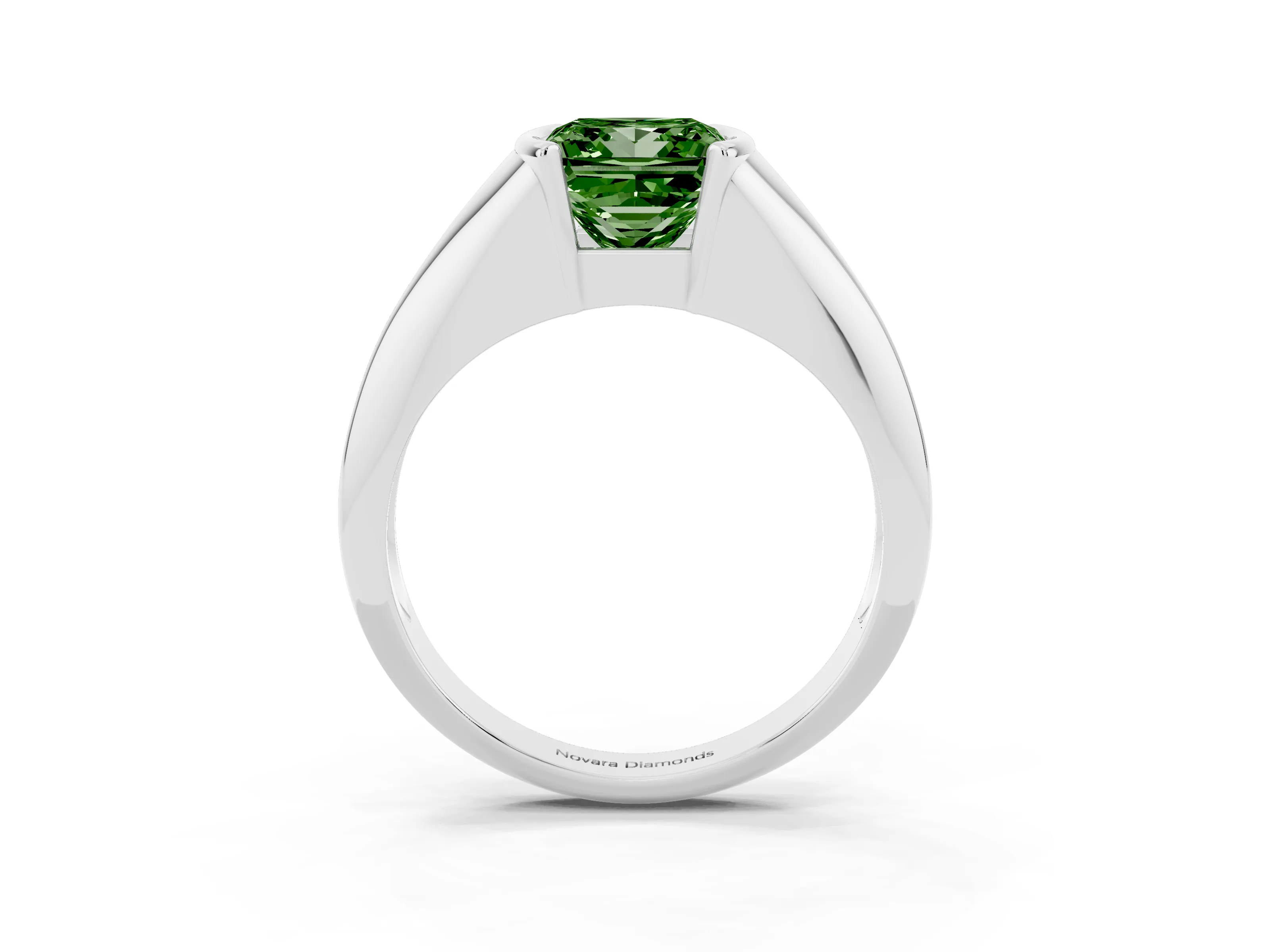 Fancy Green Princess Cut Diamond Solitaire Tension Set Ring Set in Silver