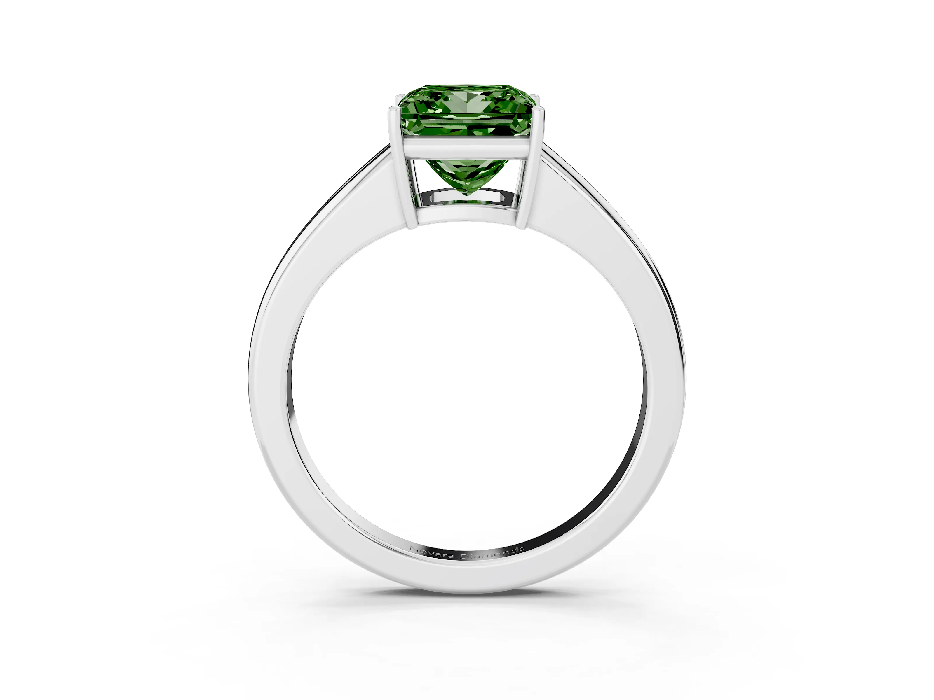 Fancy Green Princess Cut Diamond Solitaire Ring Set in Silver with Tapered Band and Prong Setting