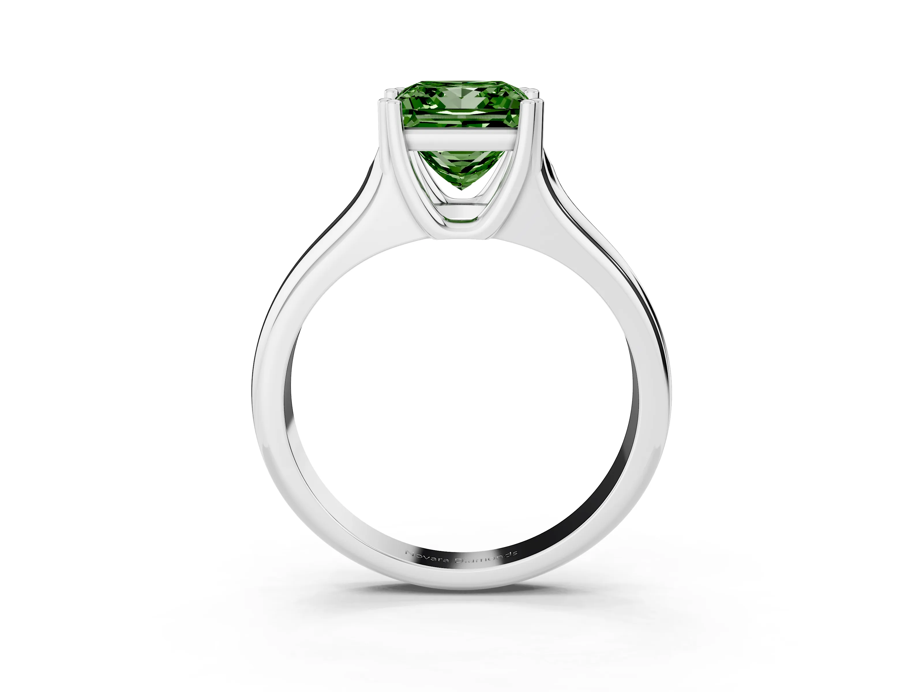 Fancy Green Princess Cut Diamond Solitaire Ring Set in Platinum with Wide Band and Prong Setting
