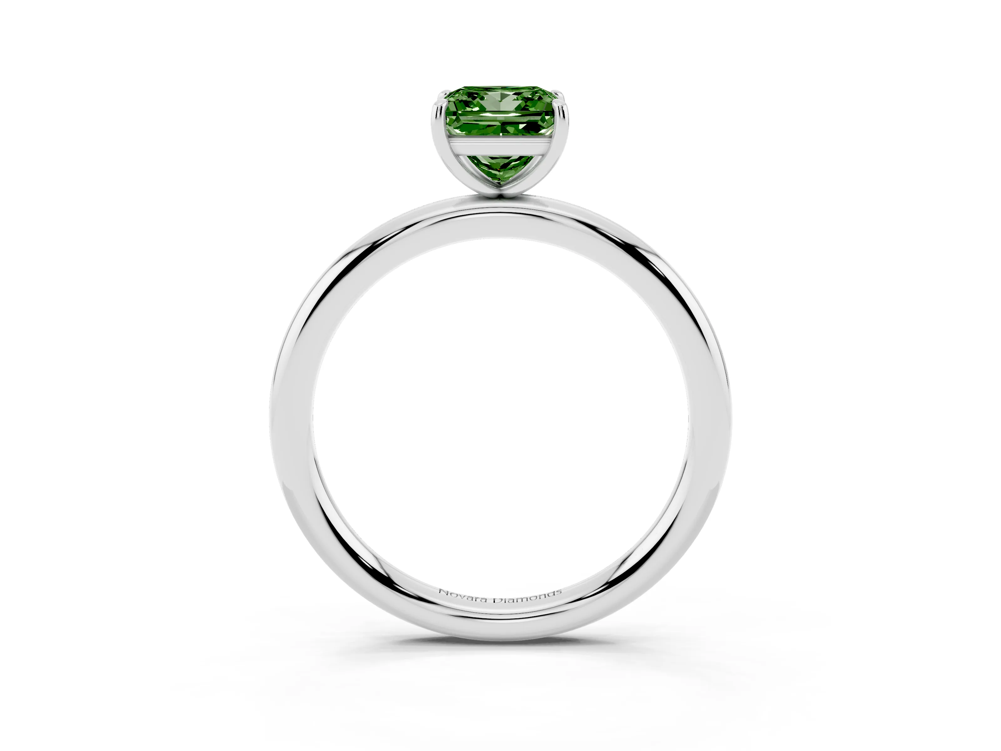 Fancy Green Princess Cut Diamond Solitaire Ring Set in Silver with Prong Setting on a Polished Plain Band