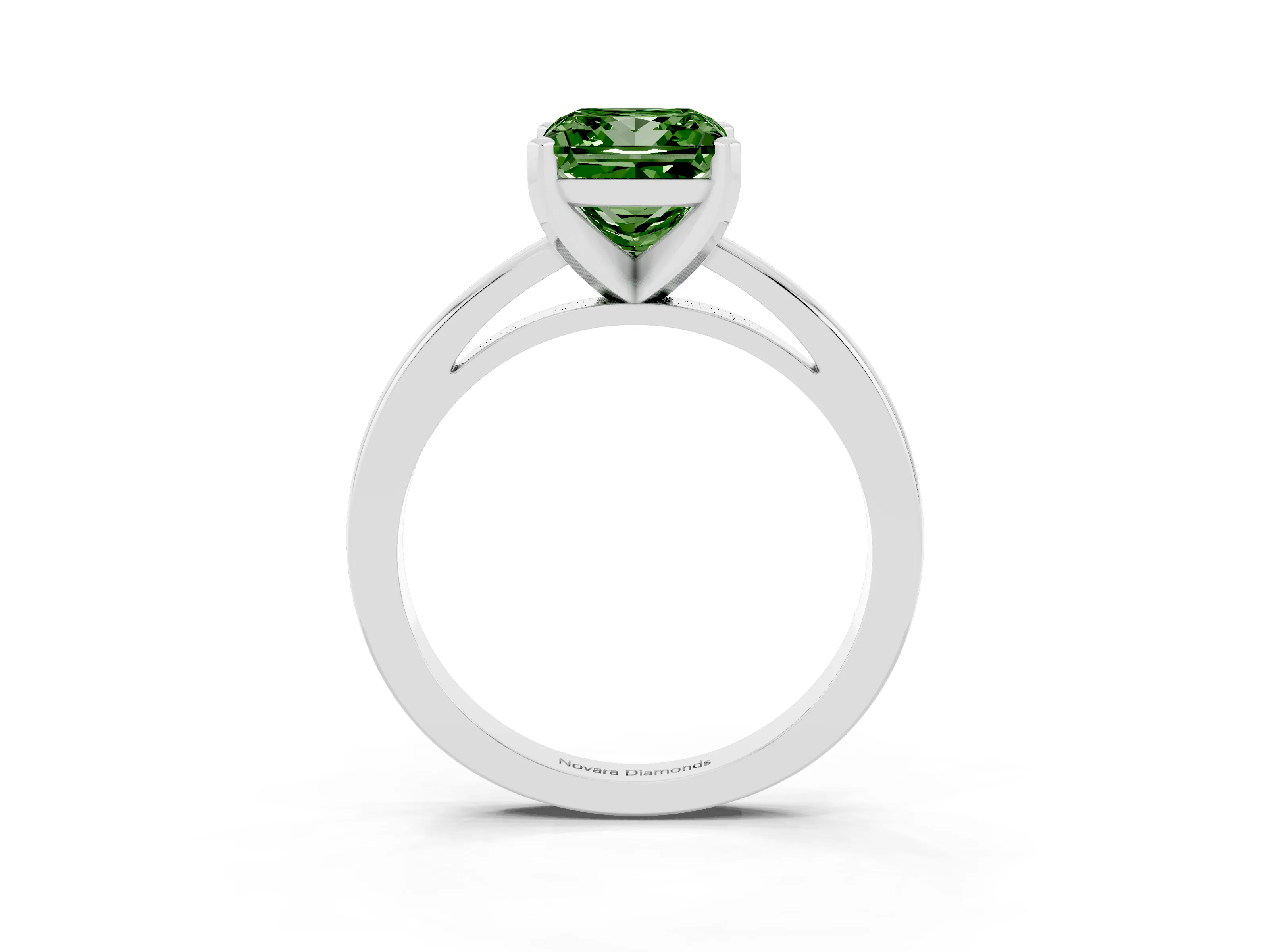 Fancy Green Princess Cut Diamond Solitaire Engagement Ring Set in White gold with Prong Setting on a Classic Band
