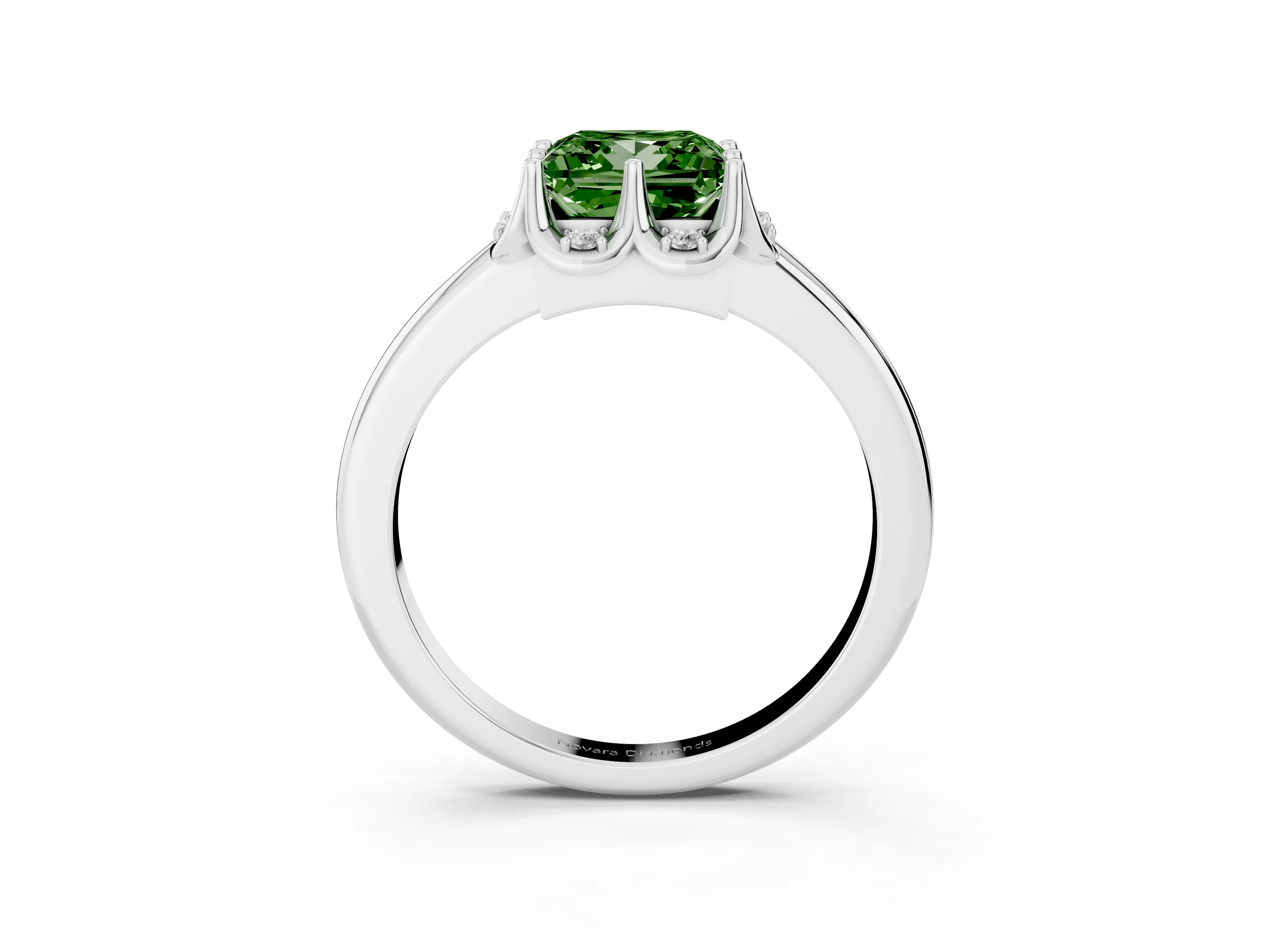 Fancy Green Princess Cut Diamond Round Cluster Halo Ring Set in White gold with Solitaire Band and Prong Setting