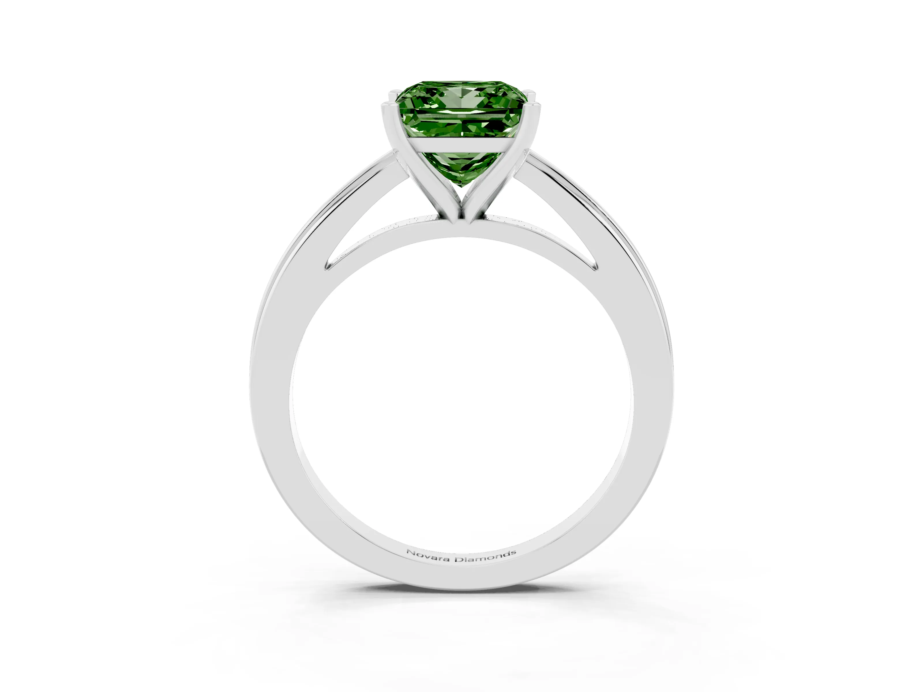 Fancy Green Princess Cut Diamond Solitaire Ring Set in Platinum with Prong Setting and Classic Band
