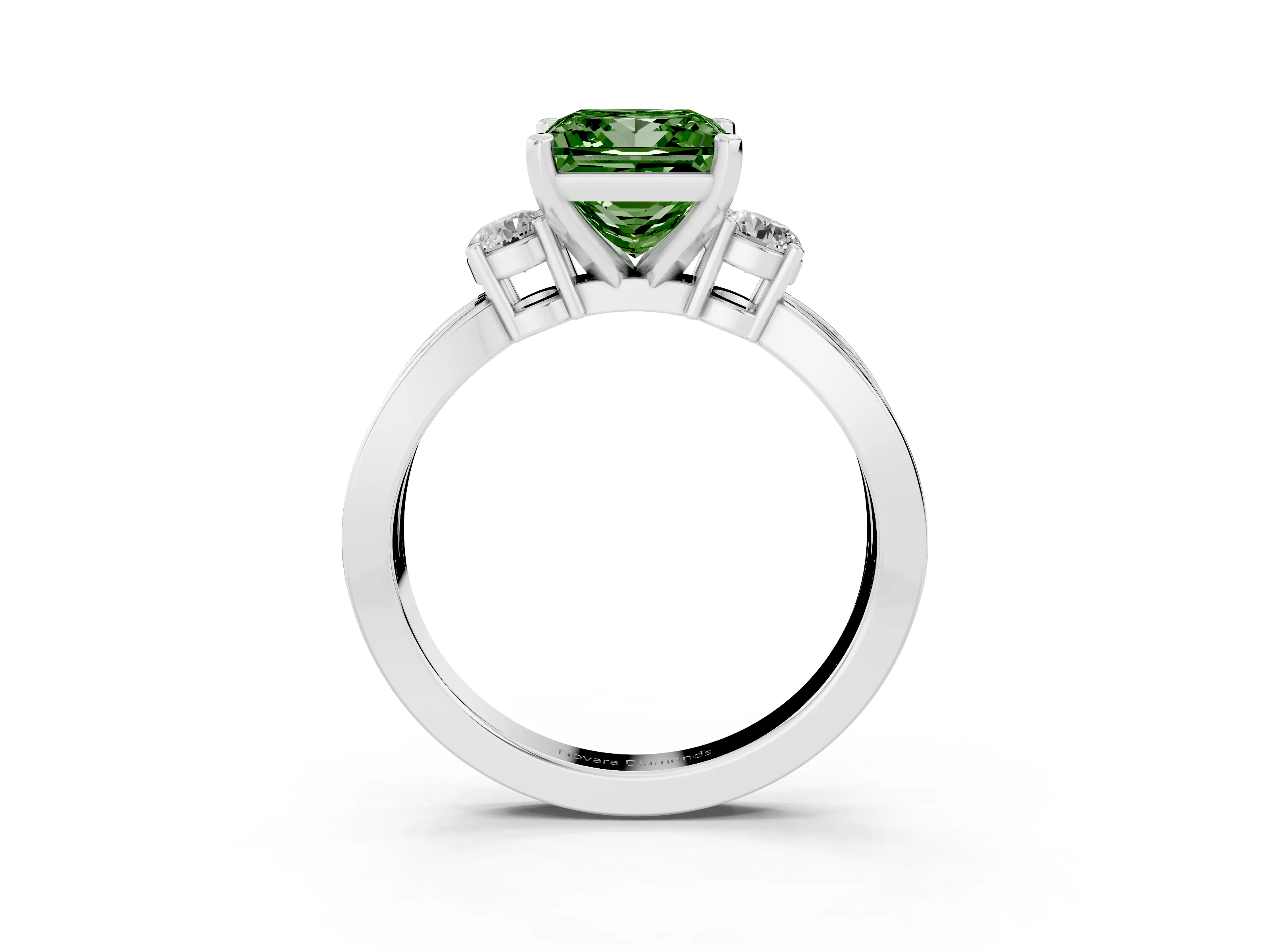 Fancy Green Three-Stone Princess Cut Diamond Twist Band Ring Set in Silver with Pavé Accents and Prong Setting