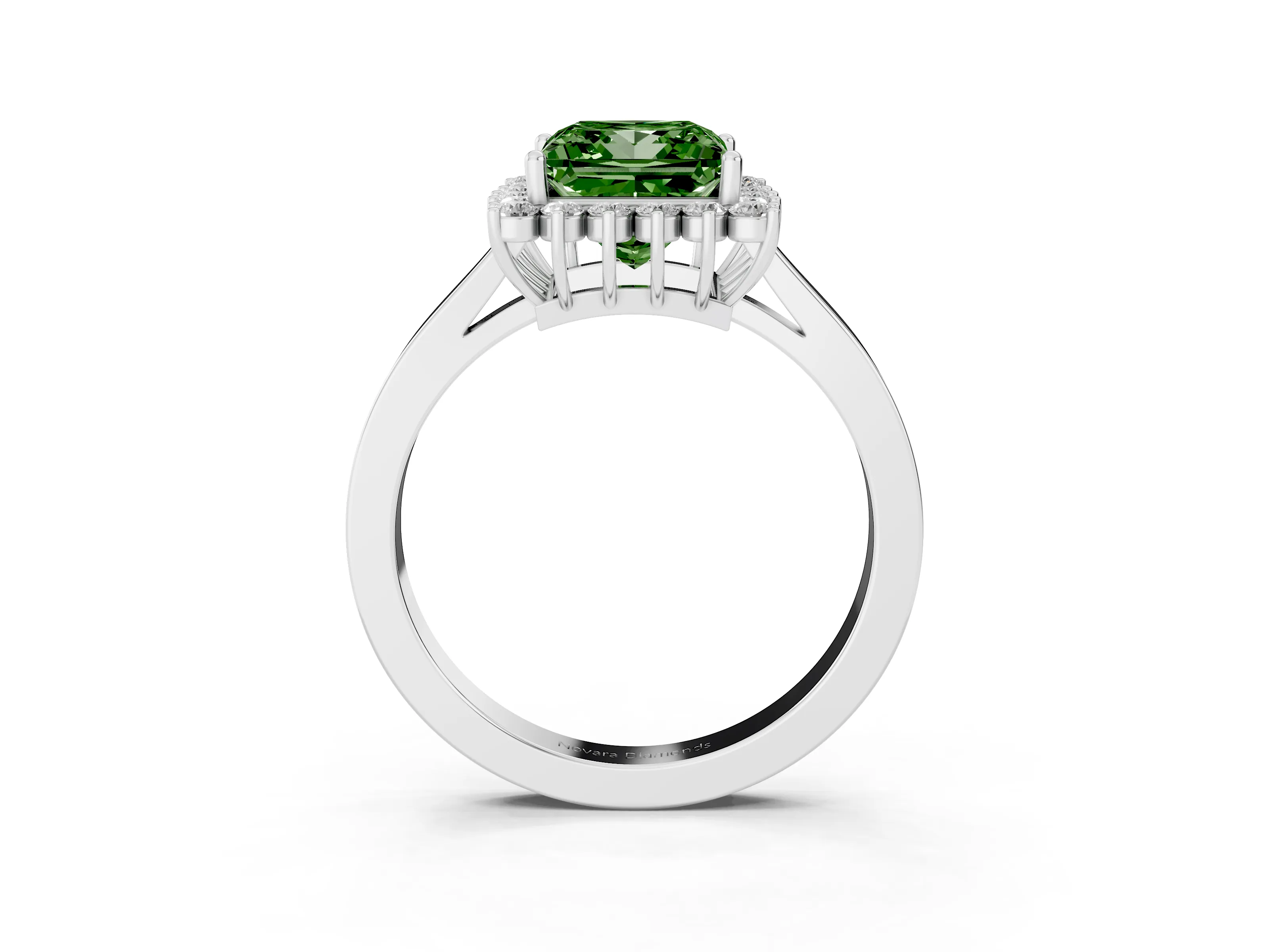 Fancy Green Princess Cut Diamond Halo Ring Set in White gold with Round Halo and Smooth Solitaire Band