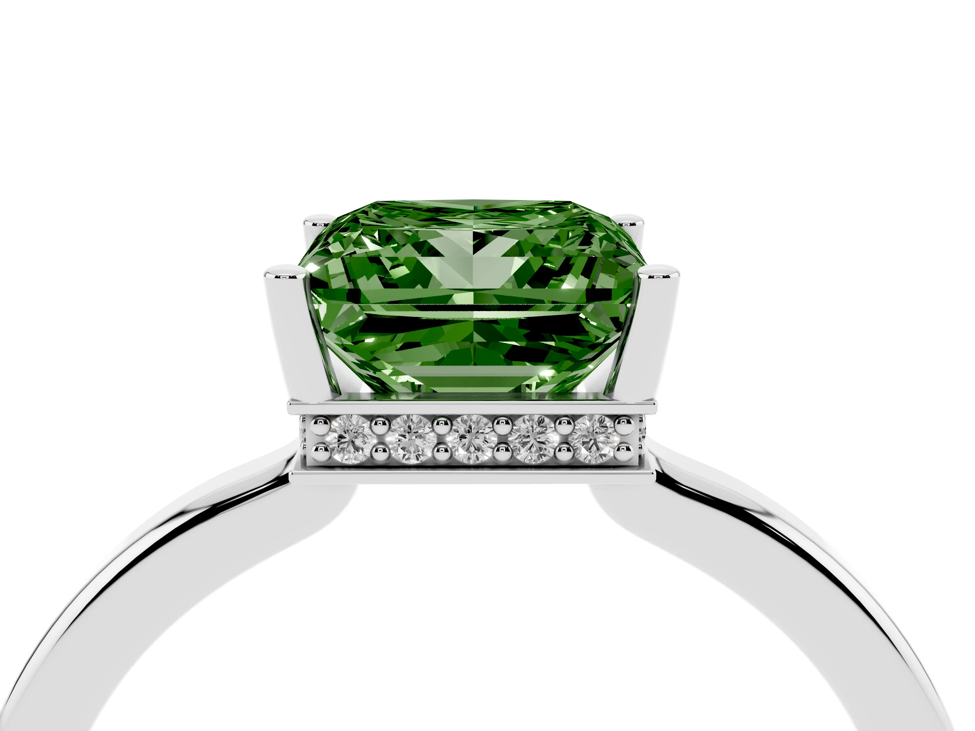 Fancy Green Princess Cut Diamond Solitaire Engagement Ring Set in Silver with Prong Setting on a Plain Band