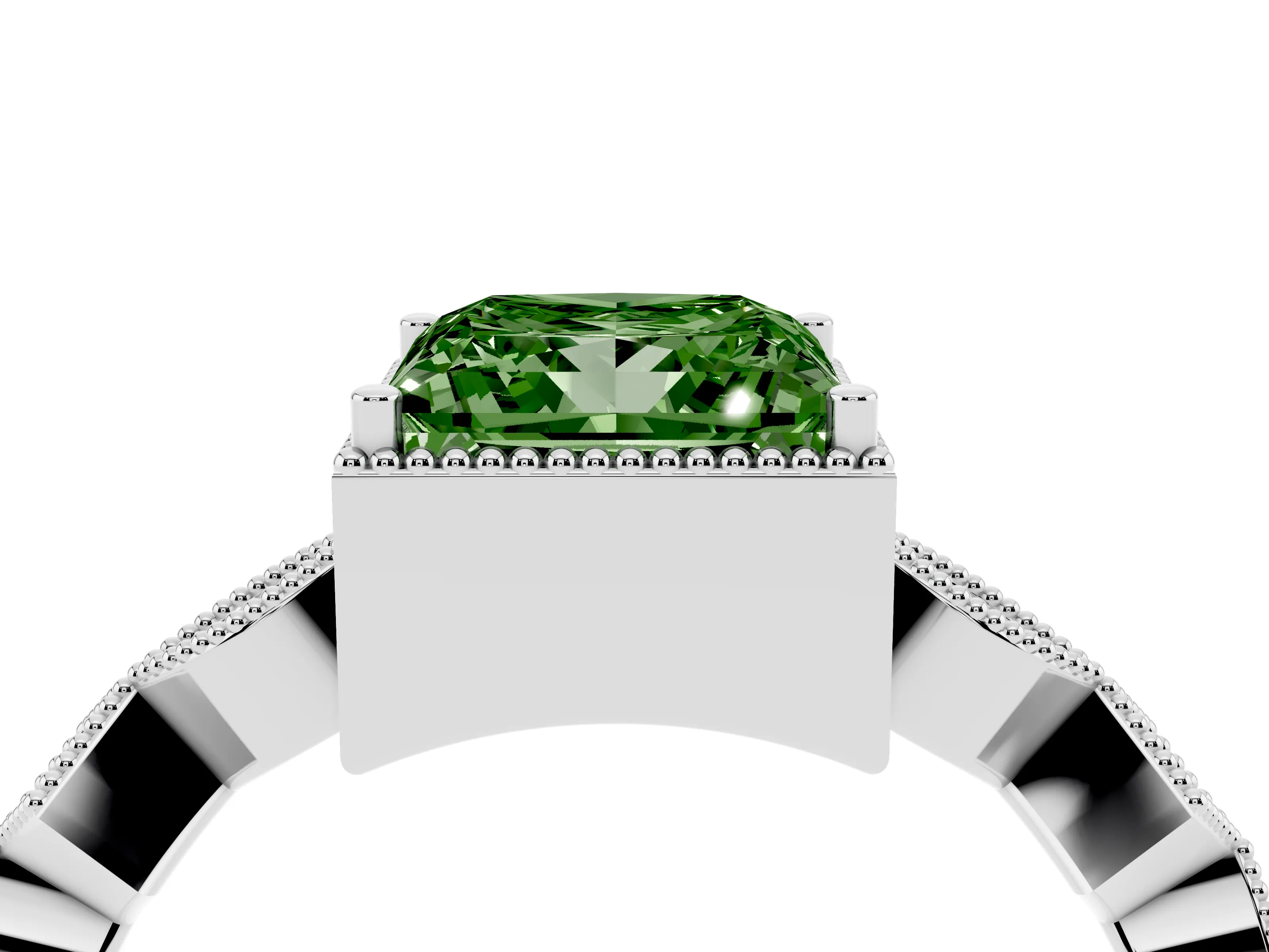 Fancy Green Princess Cut Diamond Milgrain Marquise Twist Band Ring Set in White gold with Prong Setting