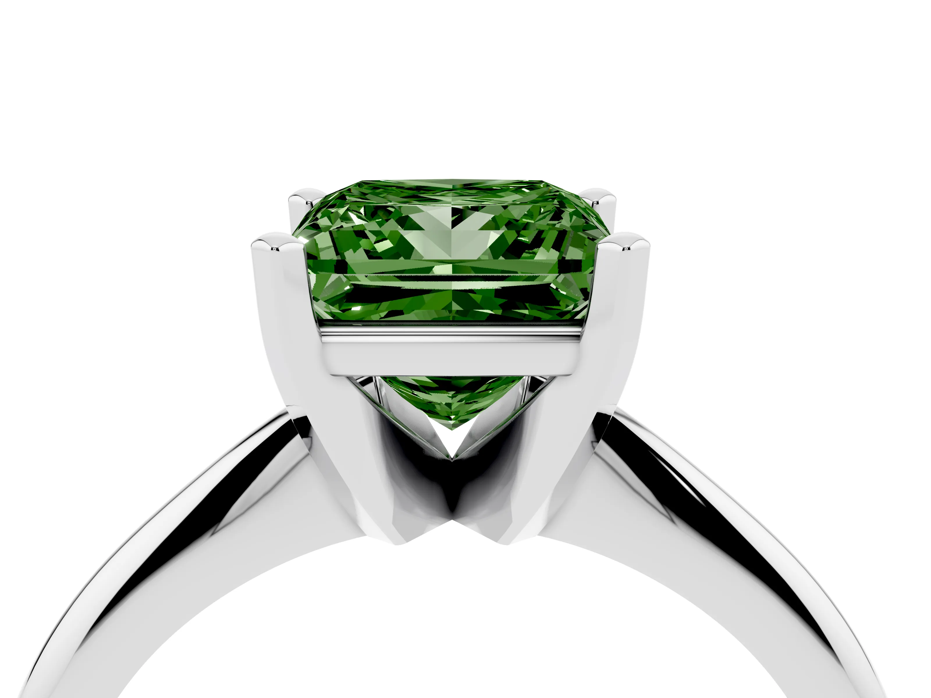 Fancy Green Princess Cut Diamond Solitaire Ring Set in White gold with Prong Setting on a Plain Round Band