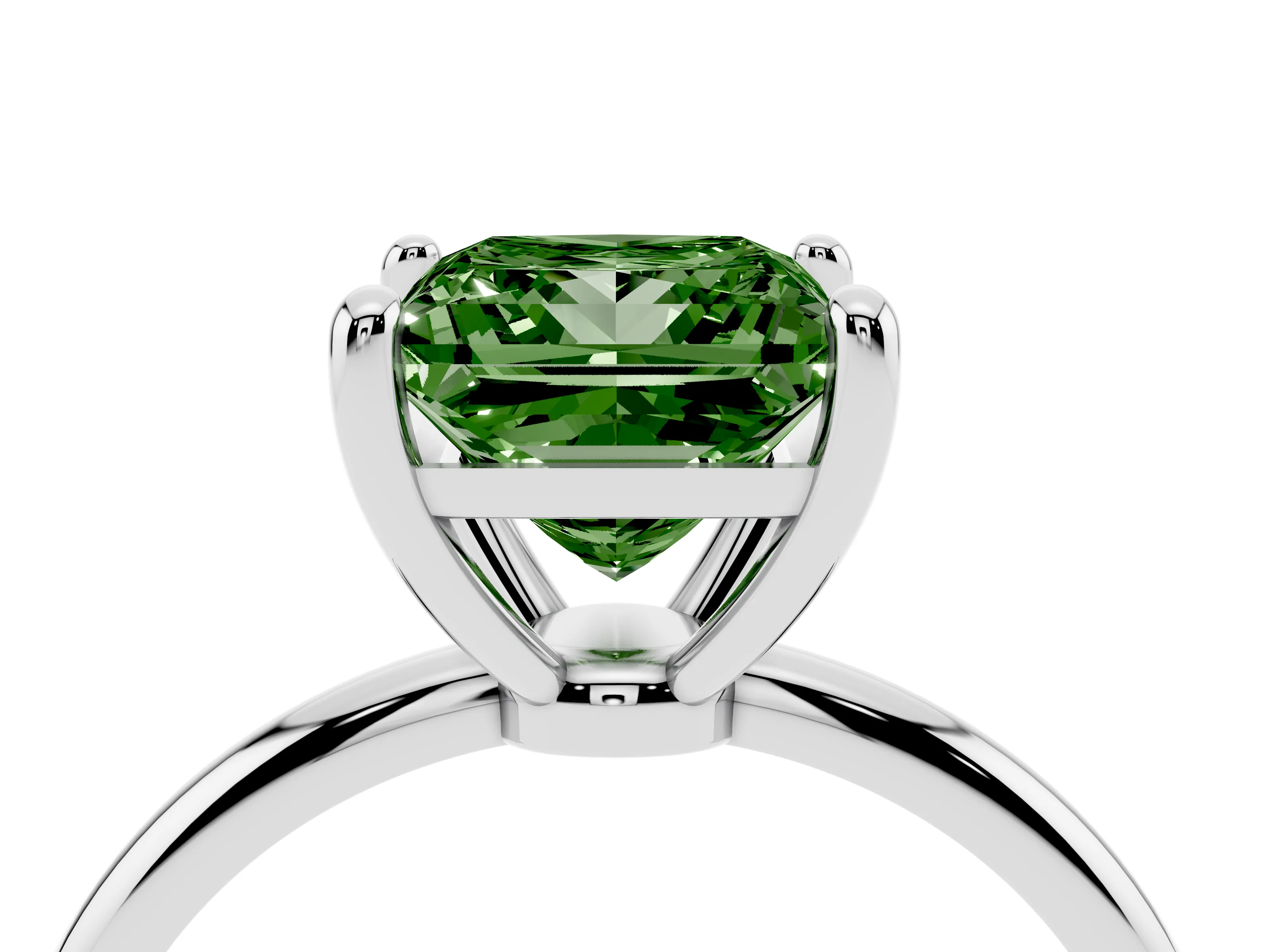 Fancy Green Princess Cut Diamond Solitaire Ring Set in White gold with Secure Prong Setting on a Classic Band