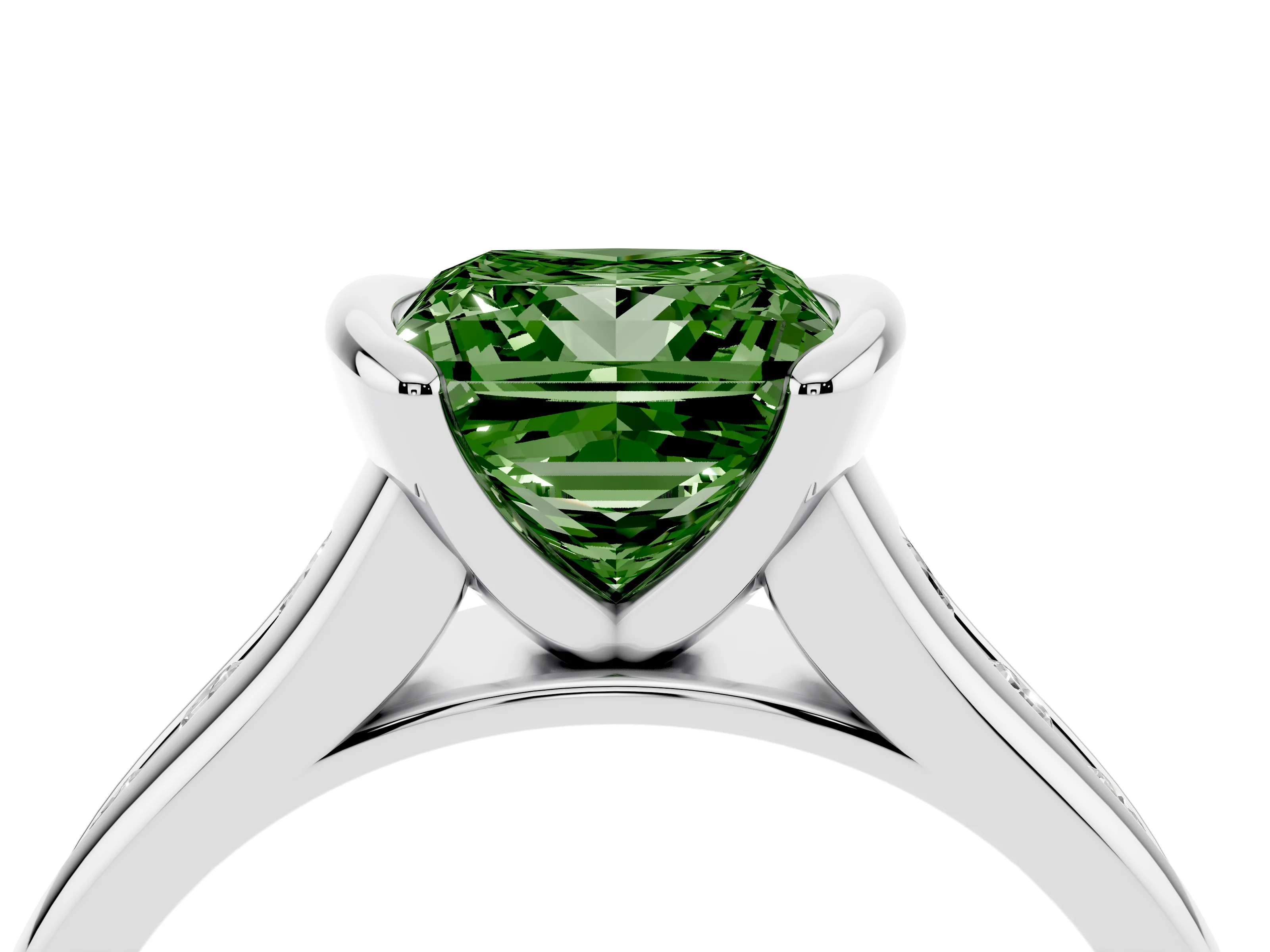 Fancy Green Princess Cut Diamond Bezel-Set Solitaire Ring Set in Silver with Channel-Set Band