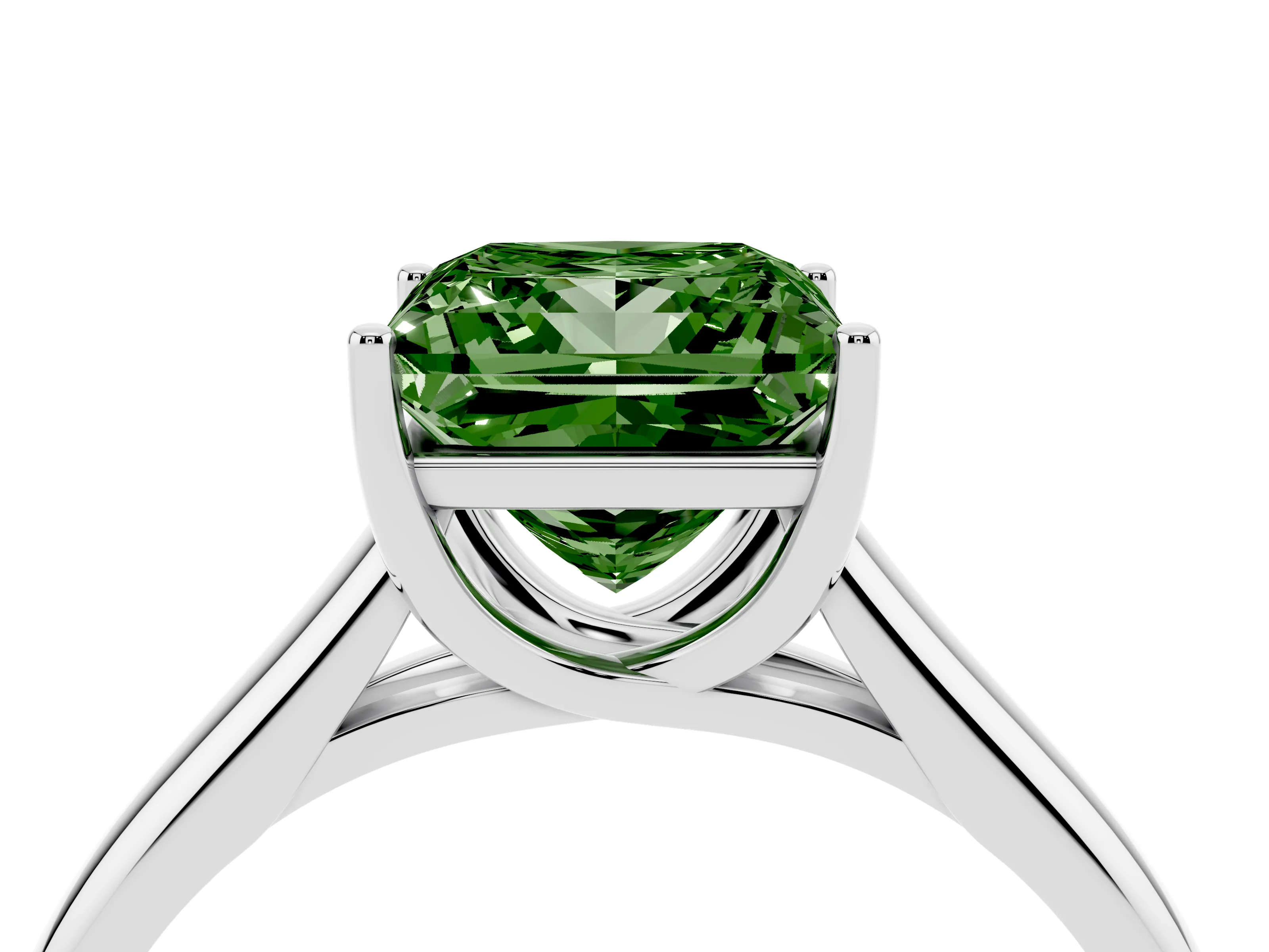 Fancy Green Princess Cut Diamond Solitaire Engagement Ring Set in Platinum with Subtly Tapered Band and Prong Setting