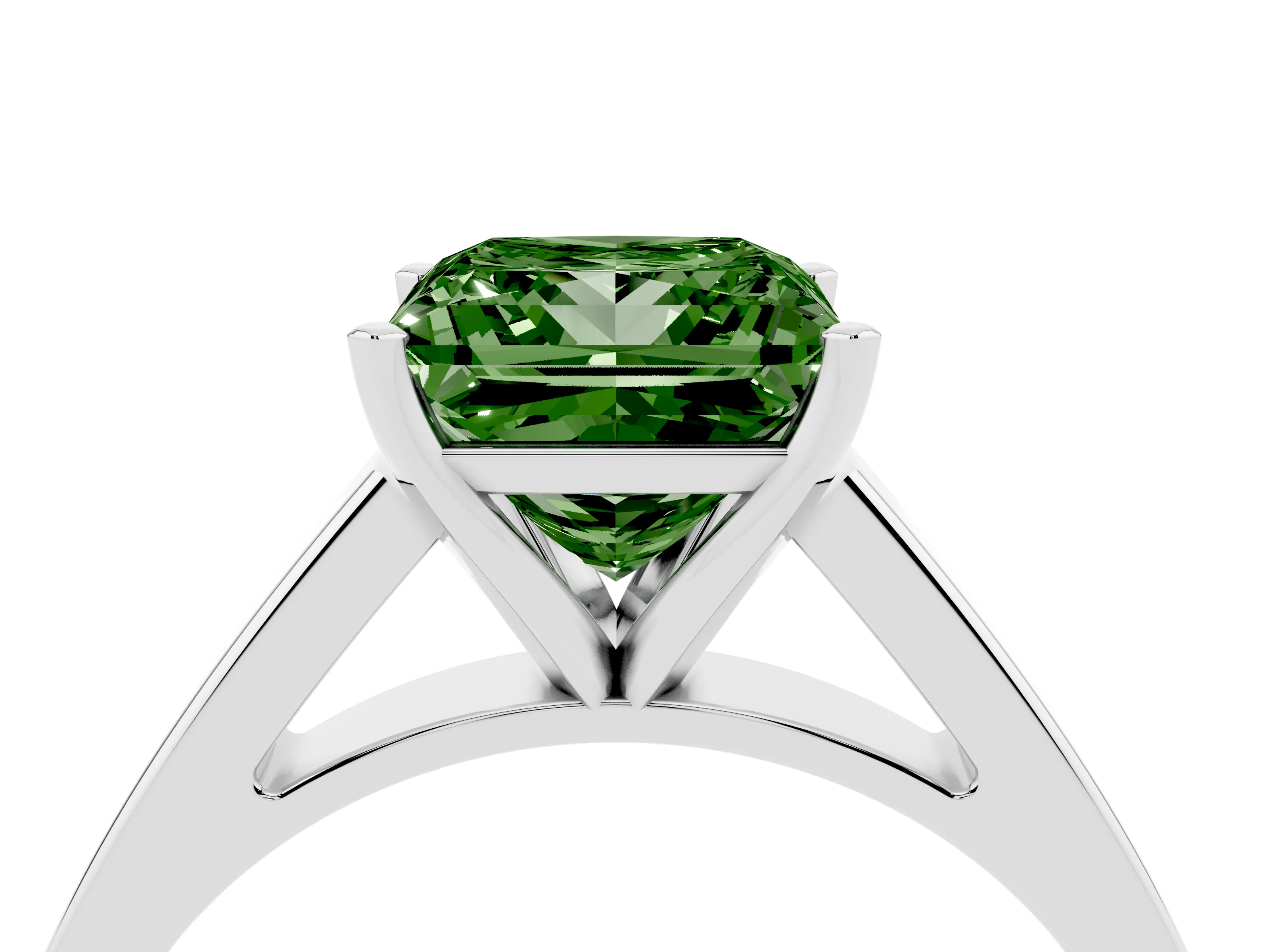 Fancy Green Princess Cut Diamond Solitaire Engagement Ring Set in White gold with Prong Setting and Tapered Band