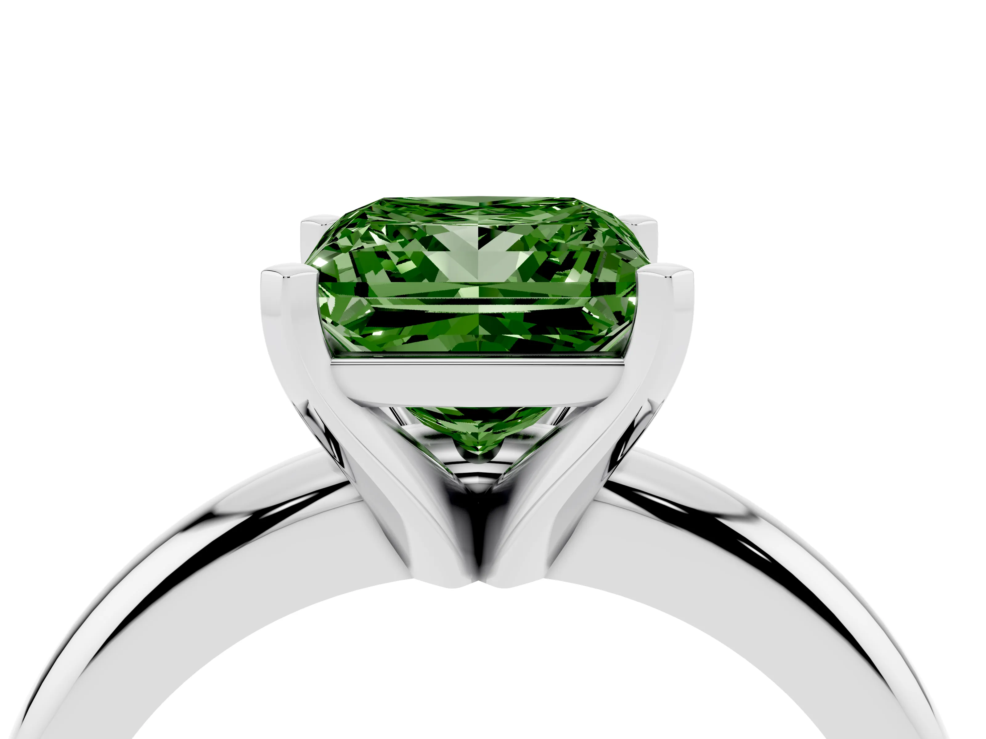 Fancy Green Princess Cut Diamond Solitaire Engagement Ring Set in Silver with Round Band and Prong Setting
