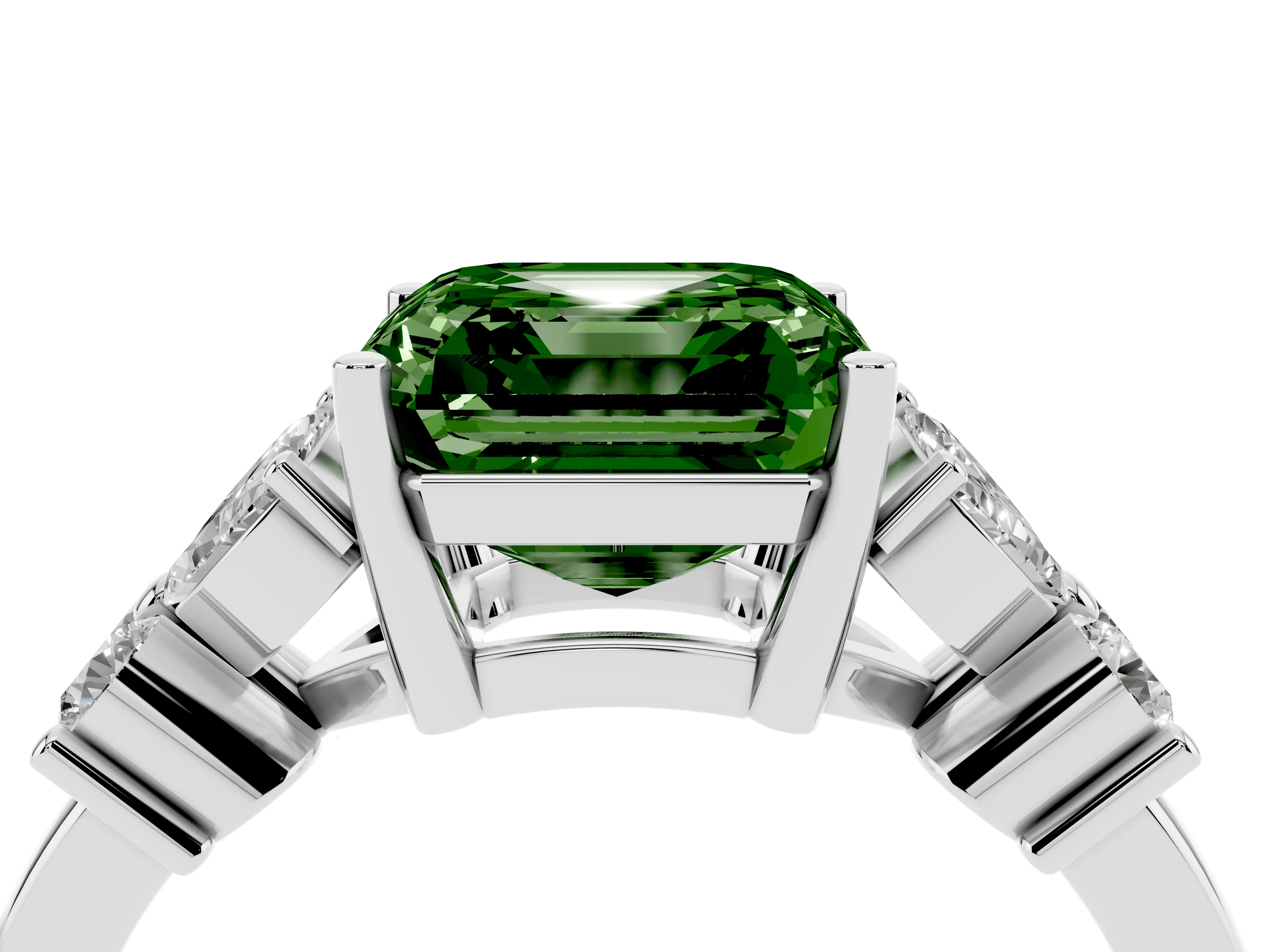 Fancy Green Princess Cut Diamond Floral Cluster Ring Set in Silver with Marquise Petals and Prong Setting