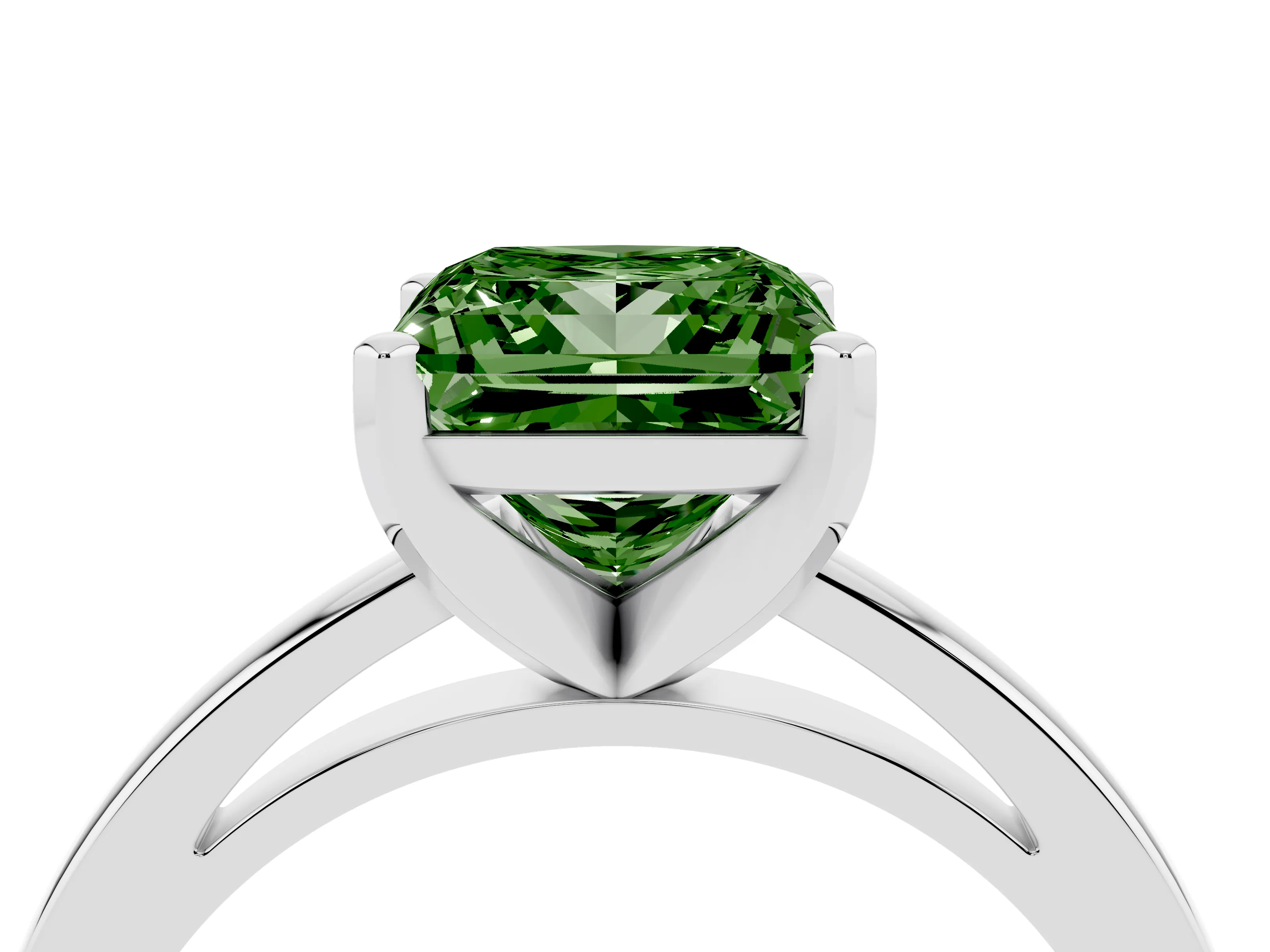 Fancy Green Princess Cut Diamond Solitaire Engagement Ring Set in White gold with Prong Setting on a Classic Band