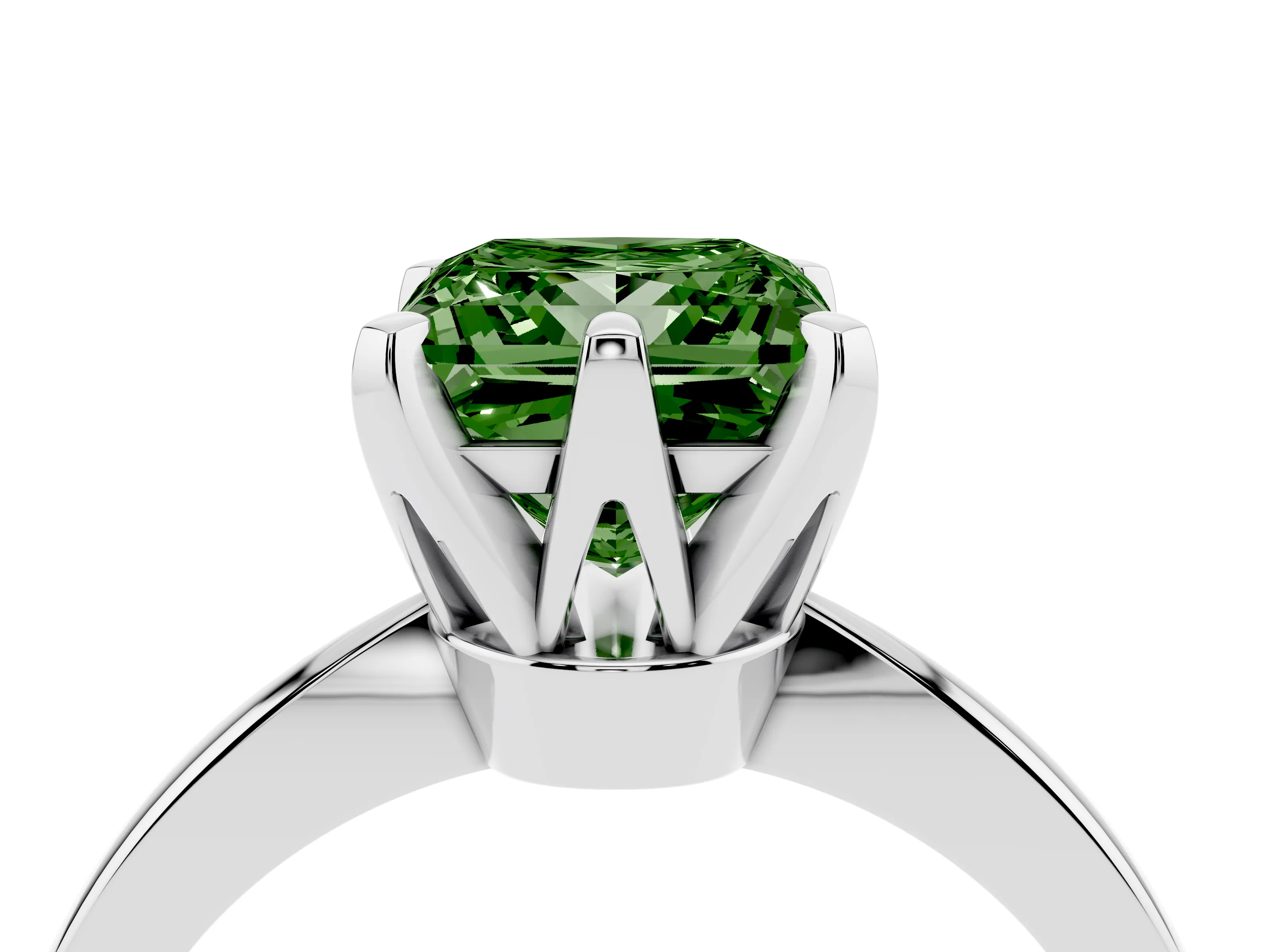 Fancy Green Princess Cut Diamond Solitaire Engagement Ring Set in Platinum with Slim Tapered Solitaire Band