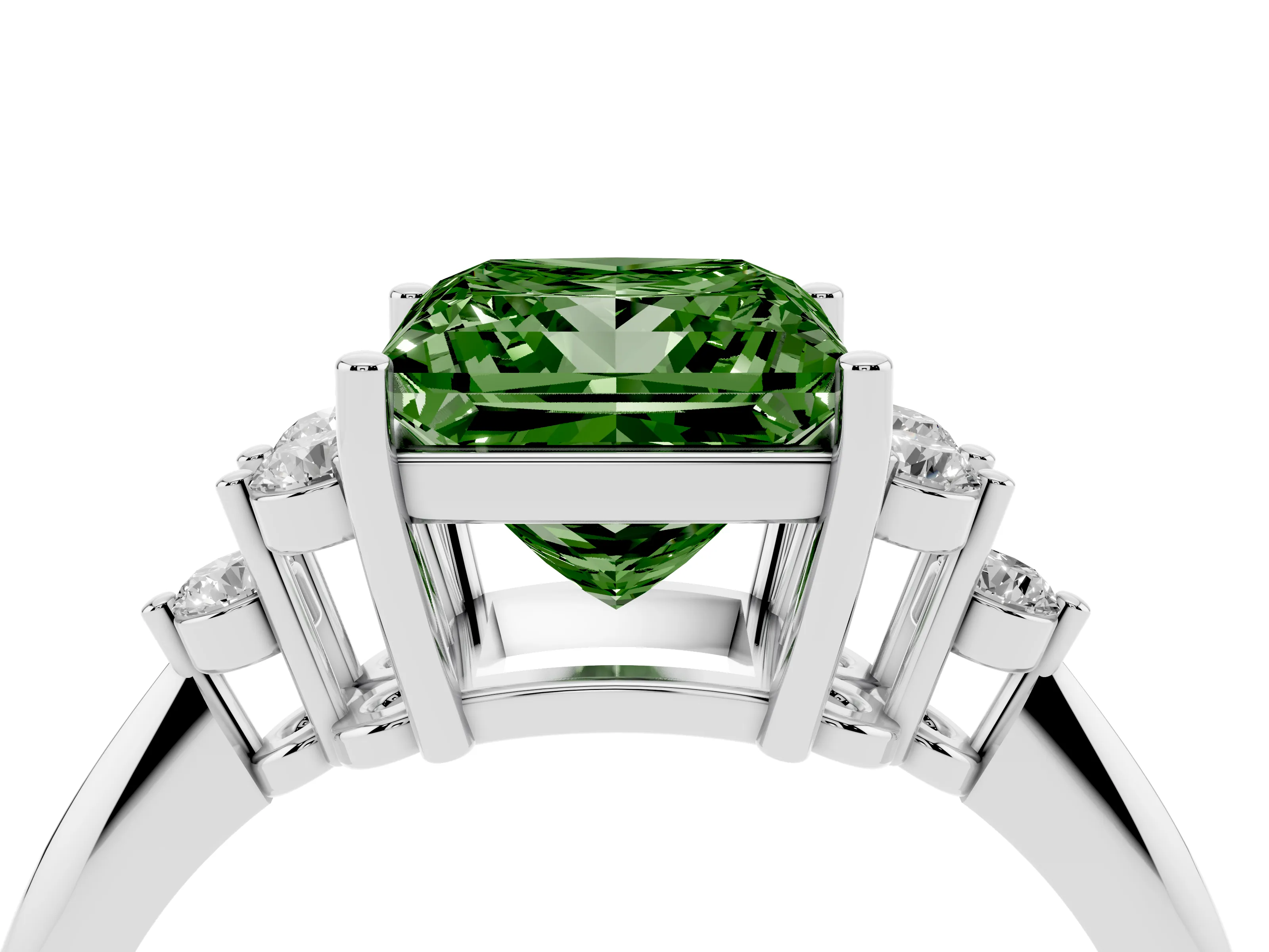 Fancy Green Princess Cut Diamond Cluster Ring Set in Platinum with Plain Band and Prong Setting