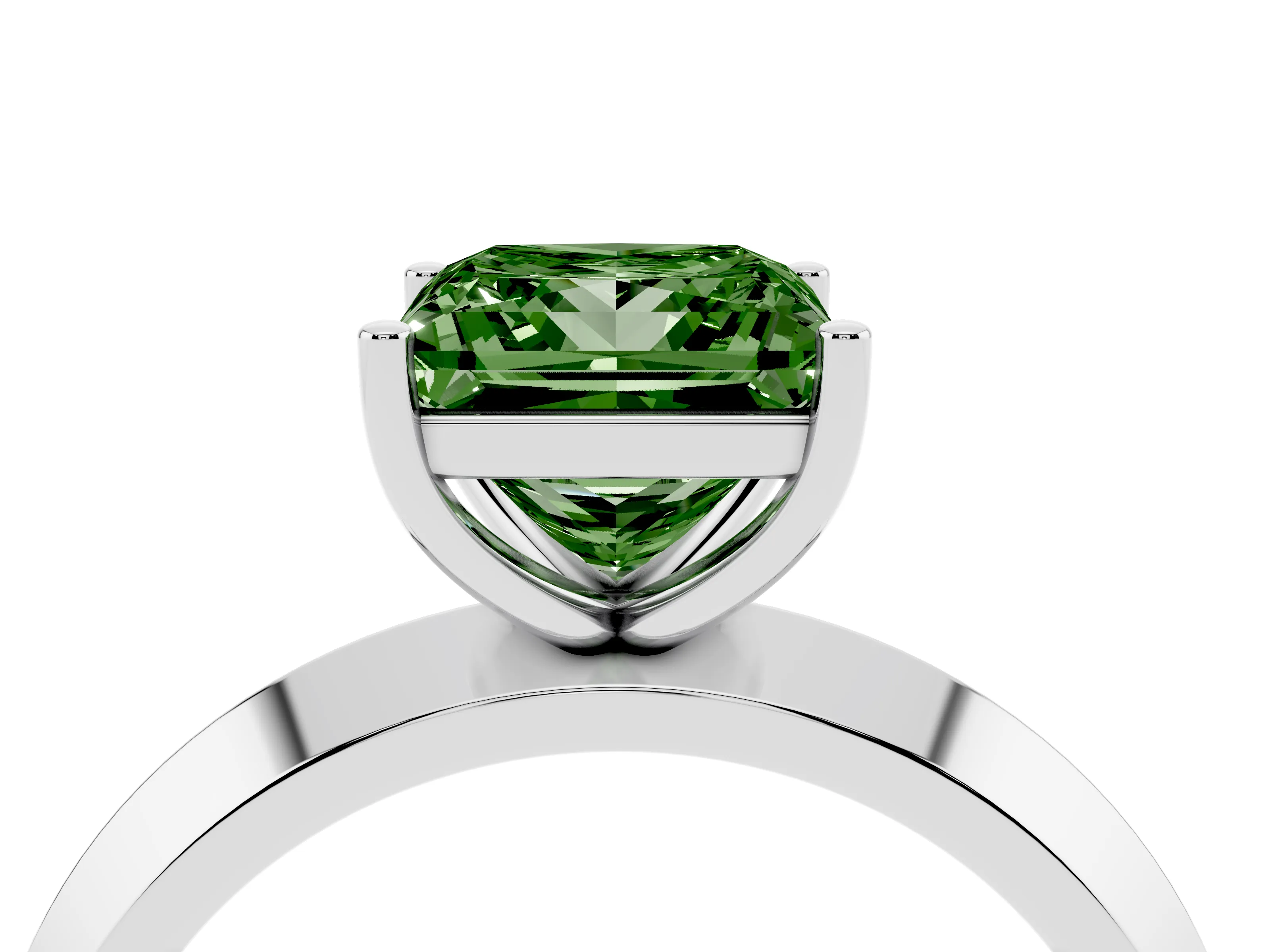 Fancy Green Princess Cut Diamond Solitaire Engagement Ring Set in Silver with Flat Band and Prong Setting