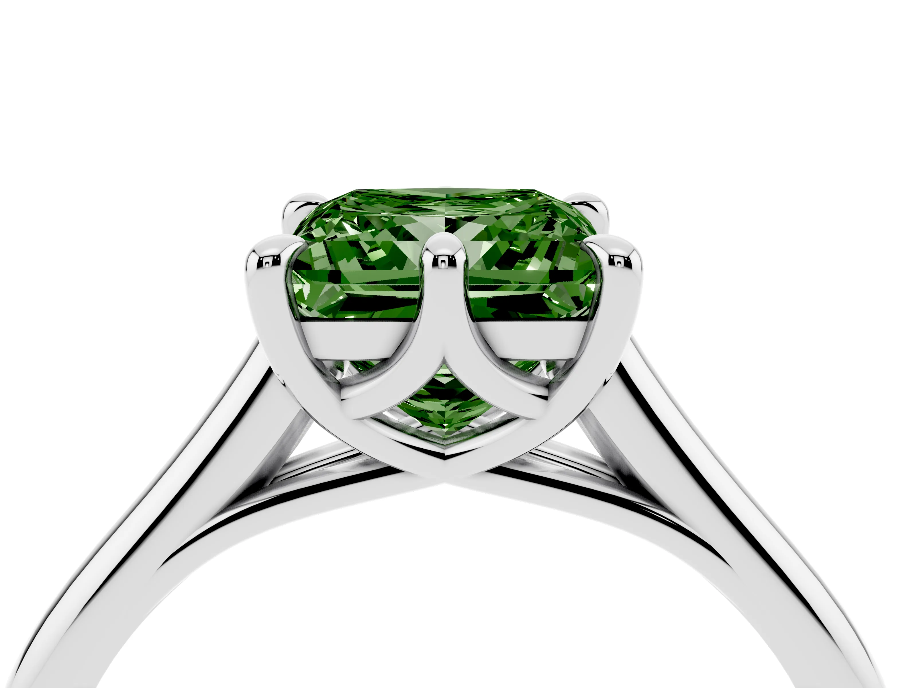 Fancy Green Princess Cut Diamond Solitaire Engagement Ring Set in Platinum with Prong Setting and Plain Classic Band