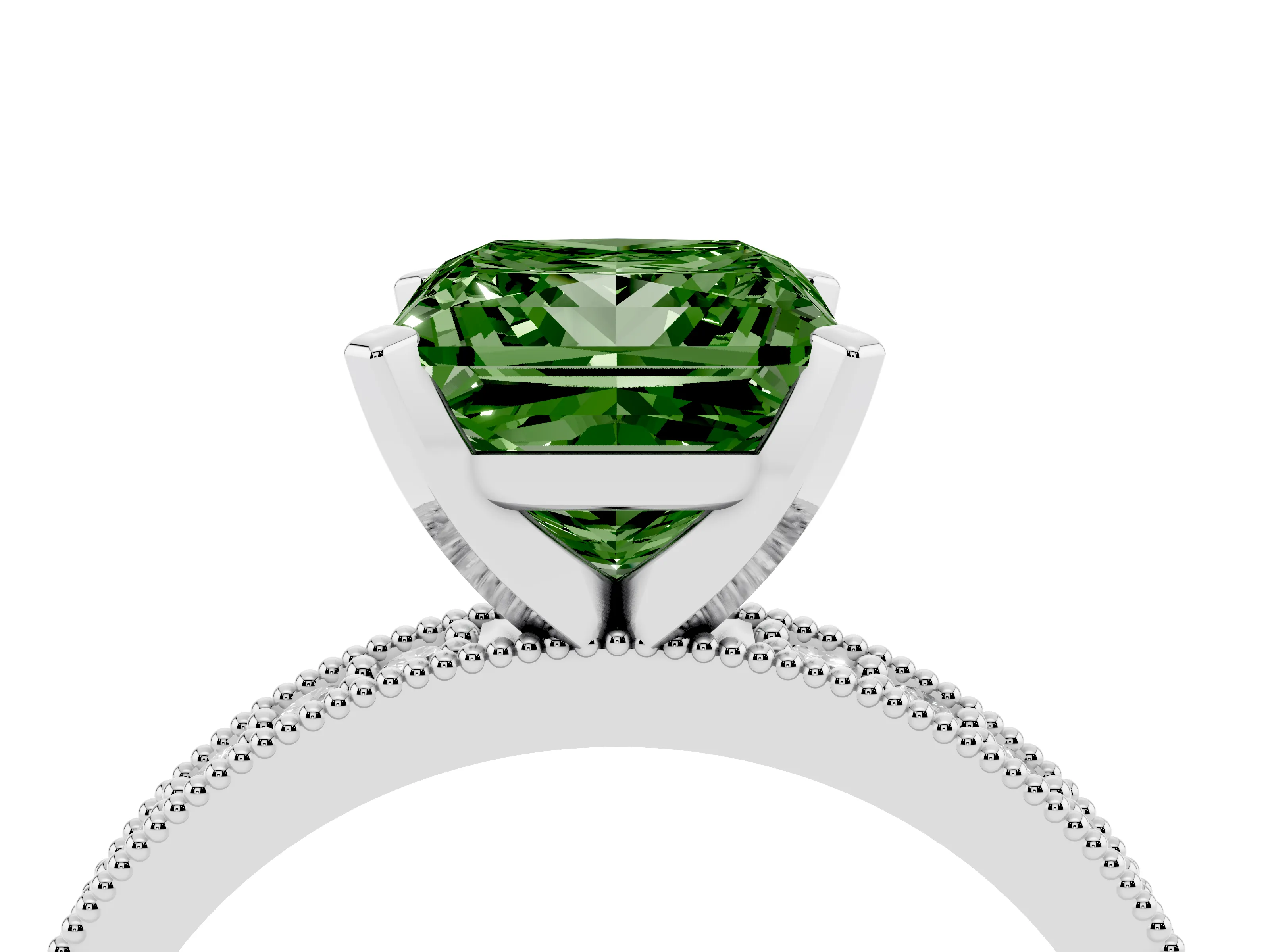 Fancy Green Princess Cut Diamond Milgrain Pavé Engagement Ring Set in Platinum with Prong Setting
