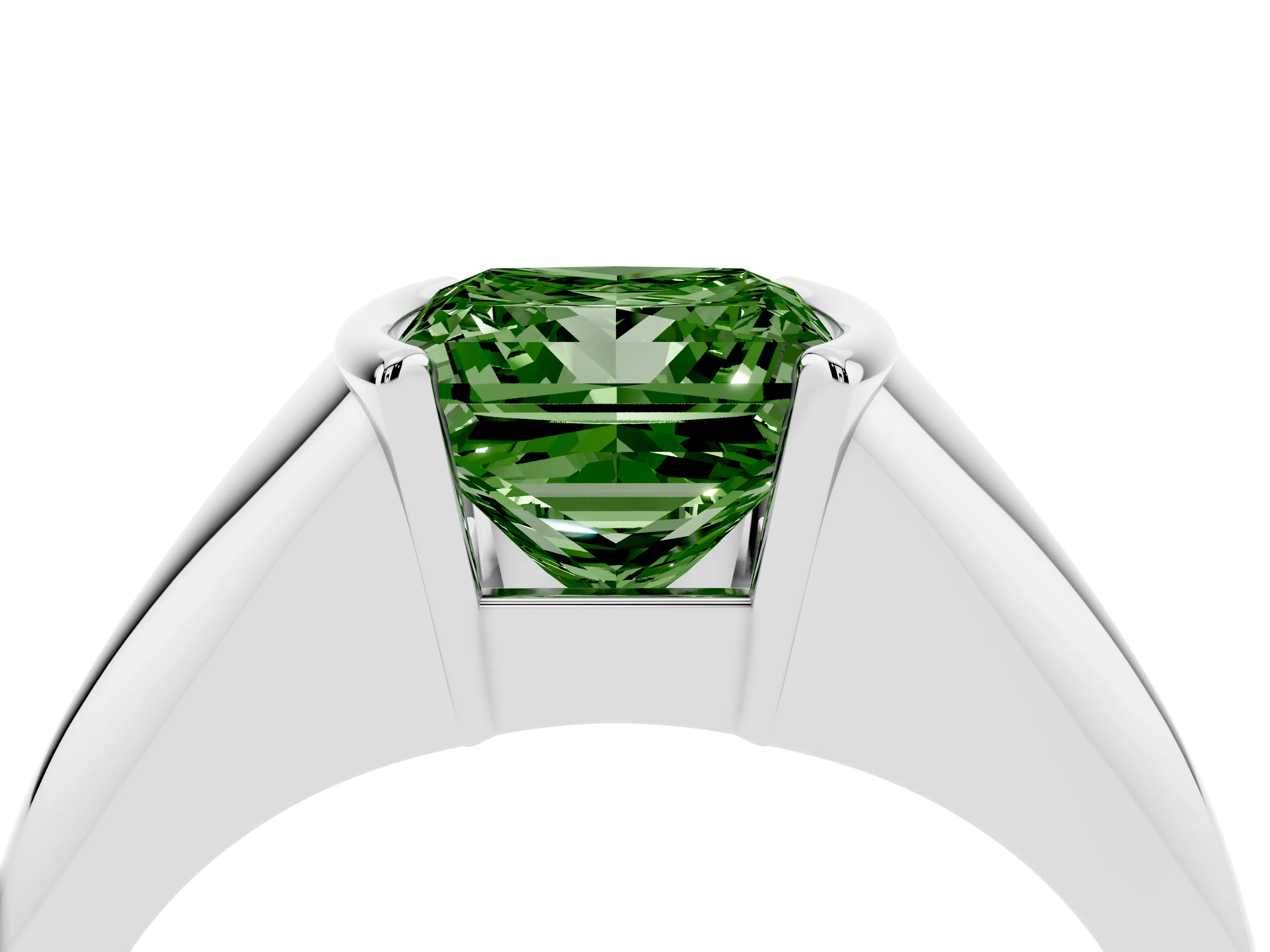 Fancy Green Princess Cut Diamond Solitaire Tension Set Ring Set in Silver